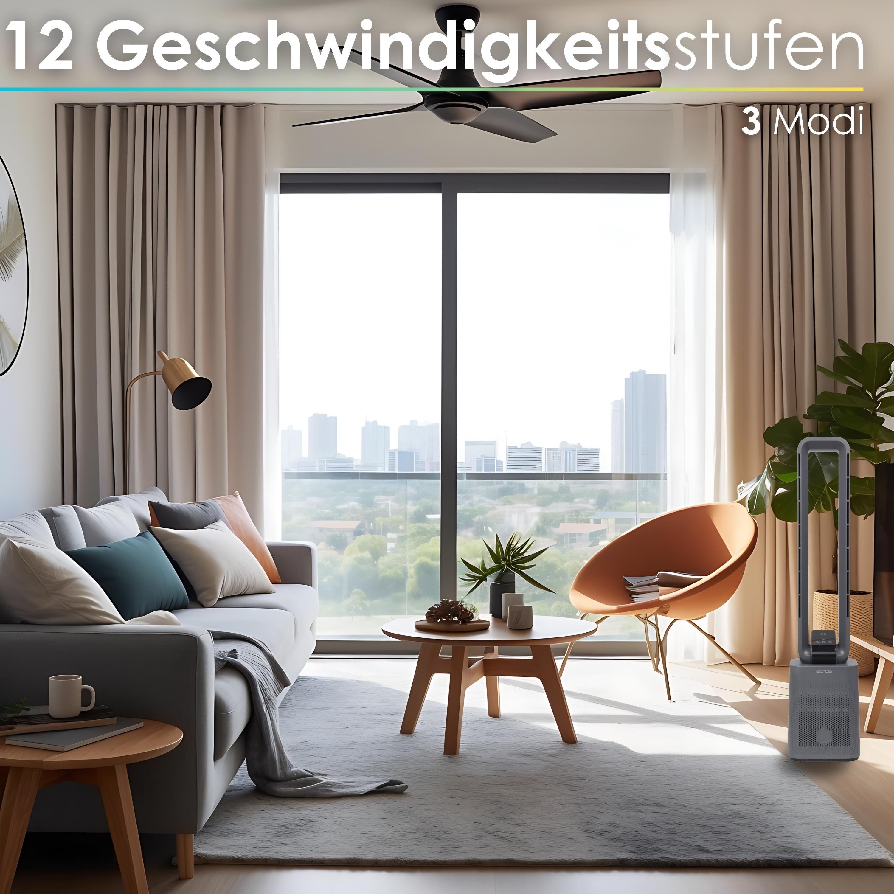 echos Turmventilator Eco-118, Fernbedienung, Oszillierend, 15h Timer