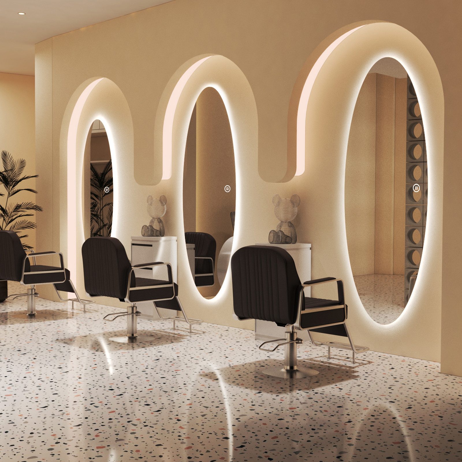 WDWRITTI Spiegel groß für Hotel Friseurladen Hairsalon Beauty Studio Wohnzimmer (Dekospiegel Friseurspiegel Ganzkörperspiegel mit / ohne LED Beleuchtung, 1-St., 180x80, 165x65, 165x60, 145x60cm), Oval, Bogen, asymmetrisch, Frauenfigur, Wassertropfen, Rechteckig