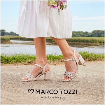 MARCO TOZZI by GMK Sandalette, Sommerschuh, Sandale, Blockabsatz, mit Blütenapplikation aus Textil