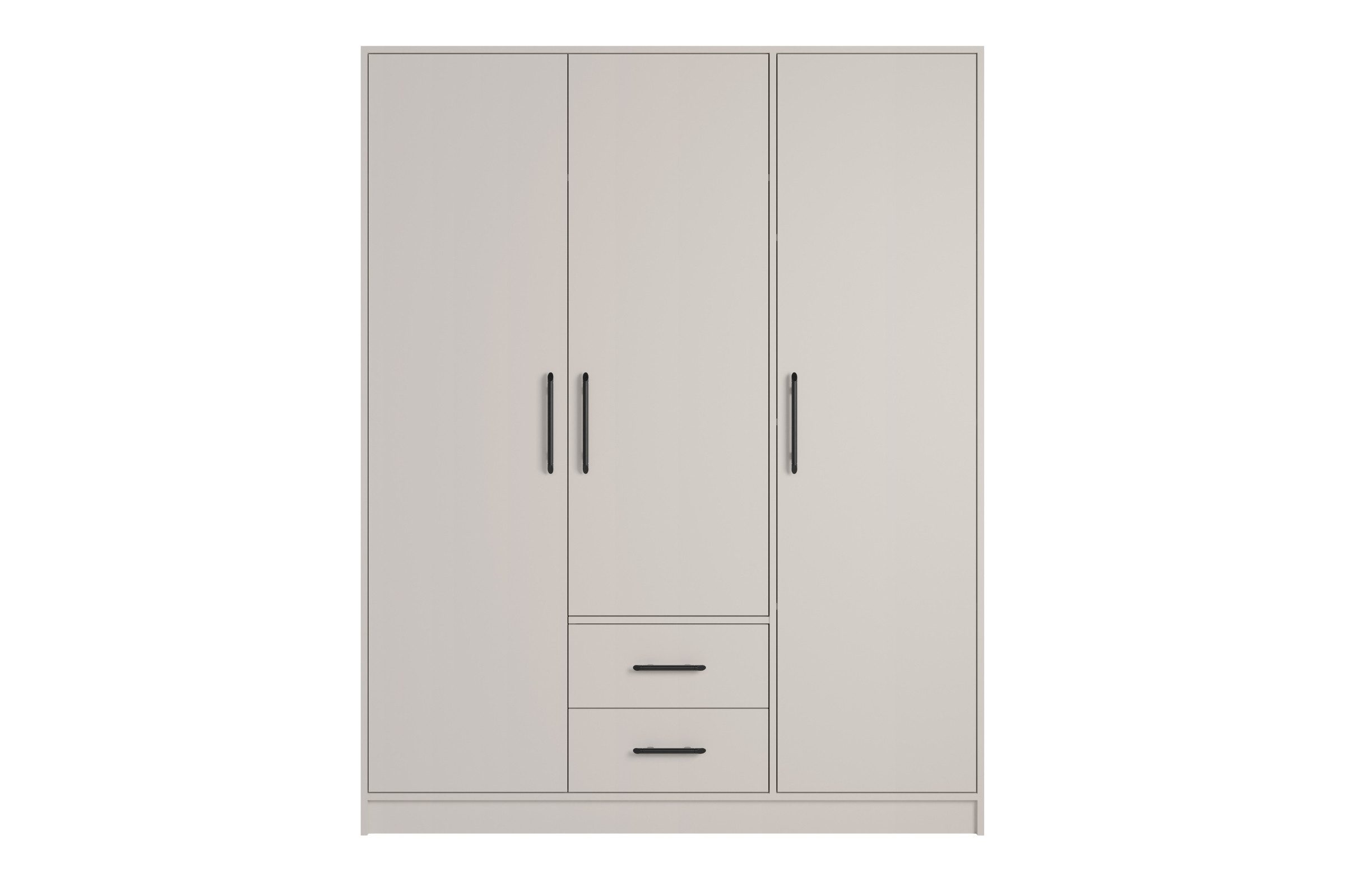 Deine Möbel 24 Kleiderschrank SAM SR2 4-türig mit Schubladen, Farbe: Cashmere, mit Aufsatz optional (Set, 3-St., 150 cm breit mit Stauraum) Drehtürenschrank 150 cm breit für Schlafzimmer Flur Garderobe