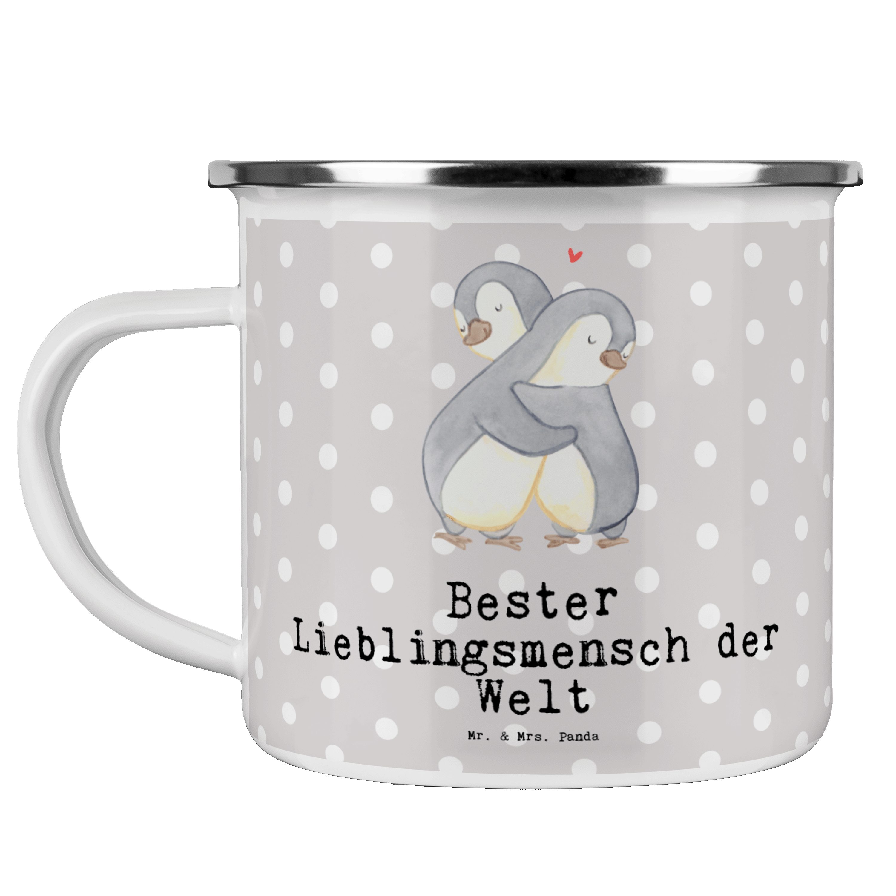 Mr. & Mrs. Panda Becher Pinguin Bester Lieblingsmensch der Welt - Grau Pastell - Geschenk, Me, Emaille