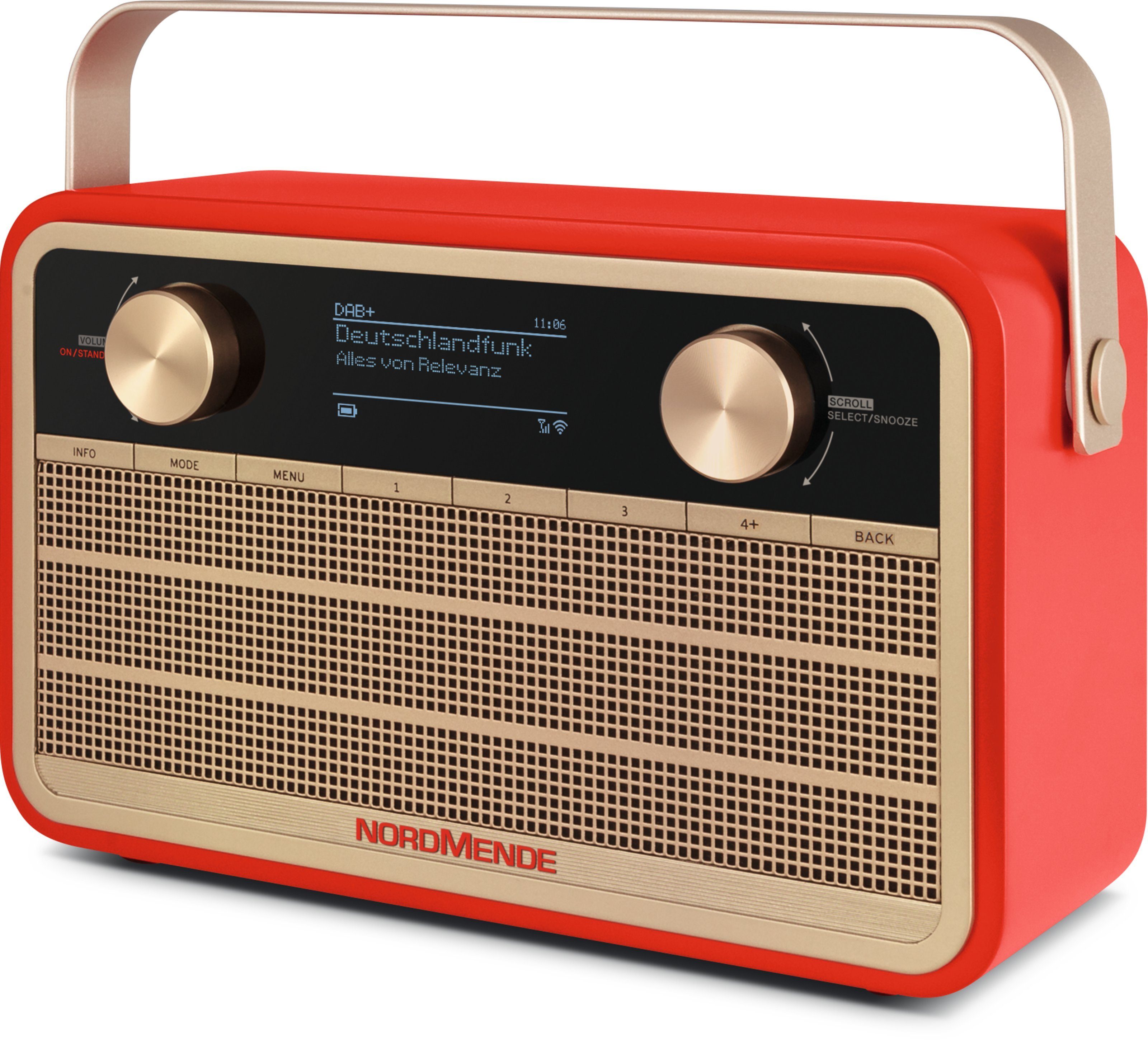 Digitalradio rot 5,00 121 RDS, Retro-Design) W, mit Nordmende Metalltragegriff, (Digitalradio (DAB), IR Internetradio, (DAB) Transita UKW