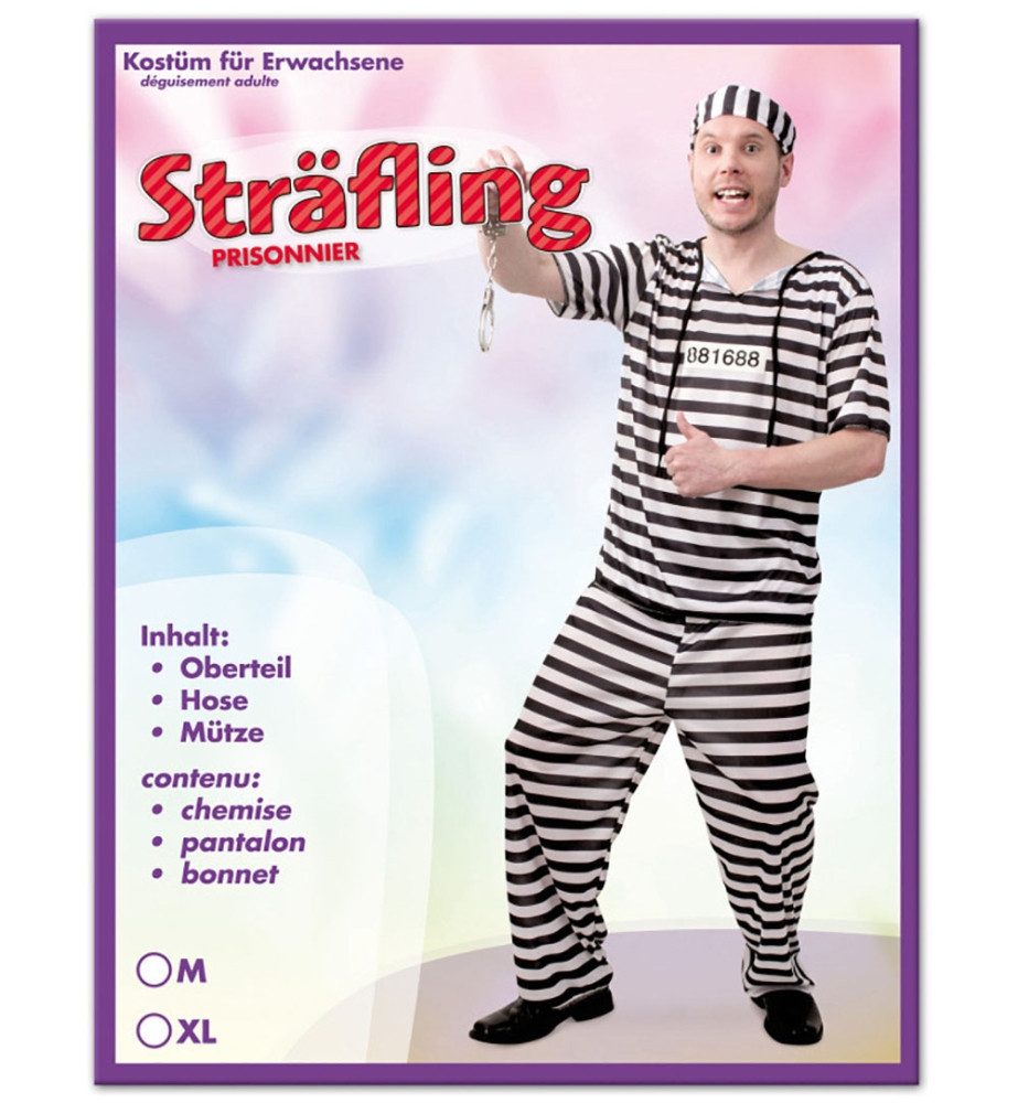 Fries Kostüm Herren Sträfling Kostüm mit Mütze Knast Gefängnis Karneval, Ho günstig online kaufen