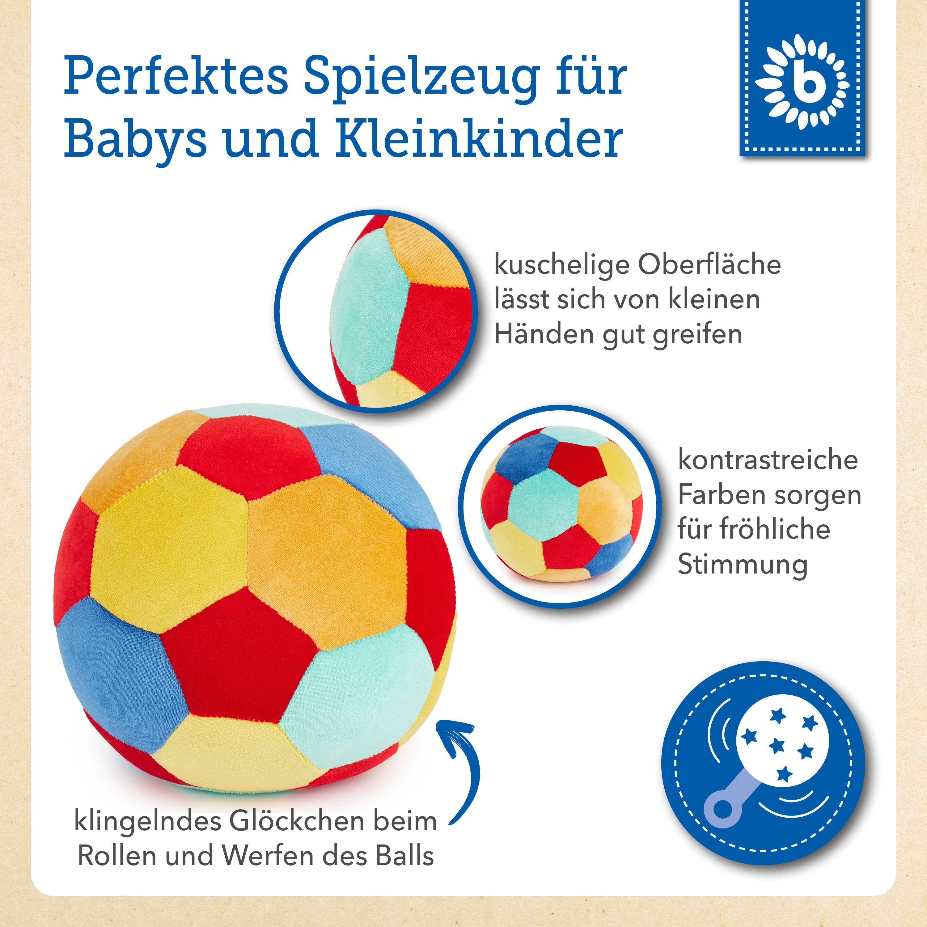 Greifen biegsamer bunter Ball zum Rollen Greifball für Babys und Kleinkinder ab 3m+ Bieco 41009062 circa 10 cm Drücken und Entdecken der Sinne mehrfarbig 