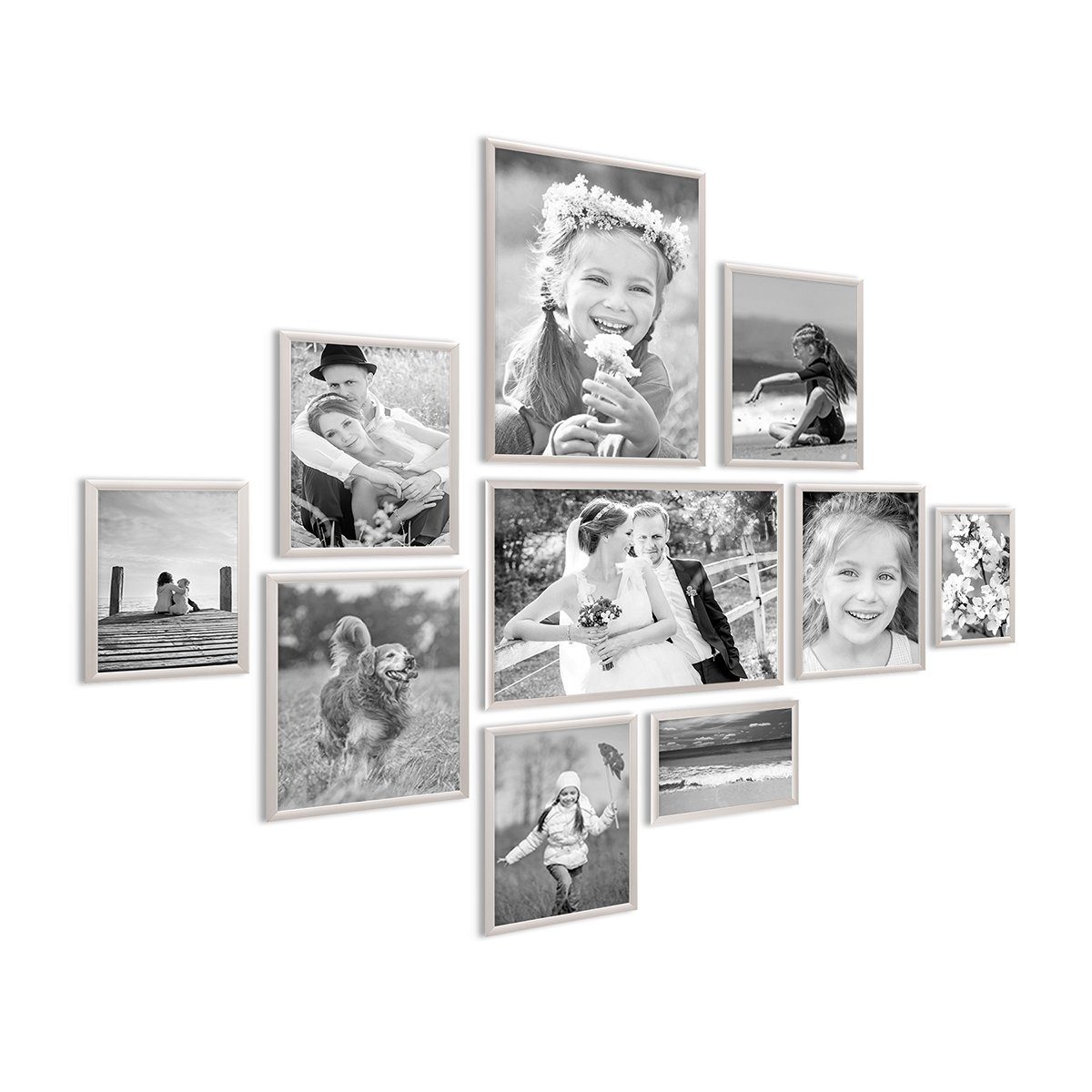 PHOTOLINI Bilderrahmen 10er Set Modern 21x30 Aluminium 10x15 cm Silber bis Schmal