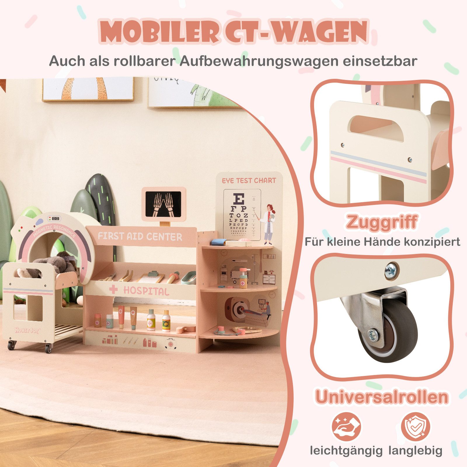 COSTWAY Spielzeug-Arztkoffer, Kinder Arzt Spielset mit medizinischen Zubehör