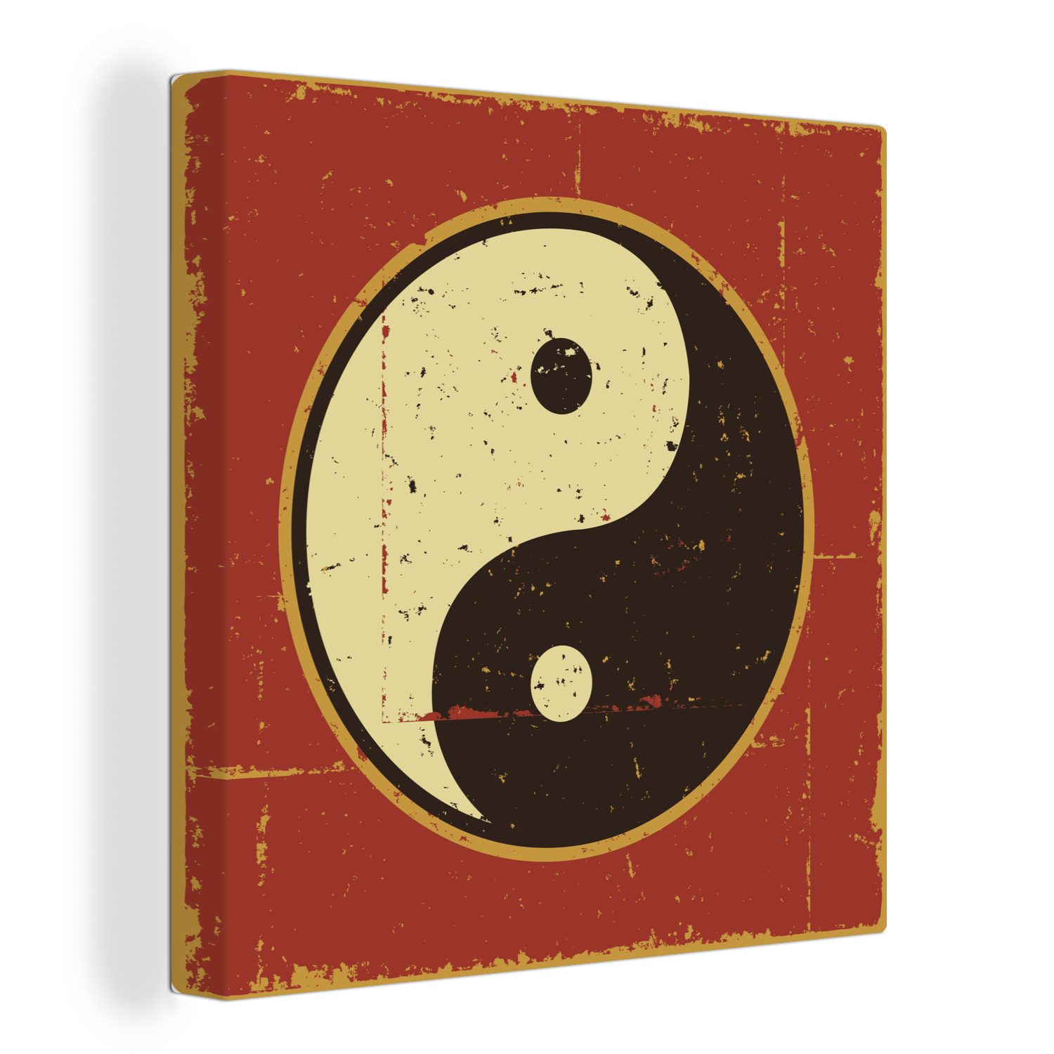 OneMillionCanvasses® Leinwandbild Eine Illustration von Yin und Yang auf einem roten Hintergrund, (1 St), Leinwand Bilder für Wohnzimmer Schlafzimmer