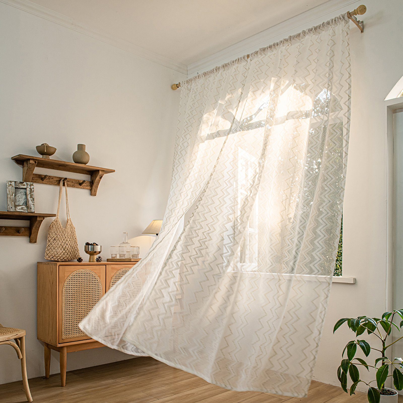 Sunicol Gardine Voile Gardine, Transparent, Weiß Sheer Geometrische Vorhäng günstig online kaufen