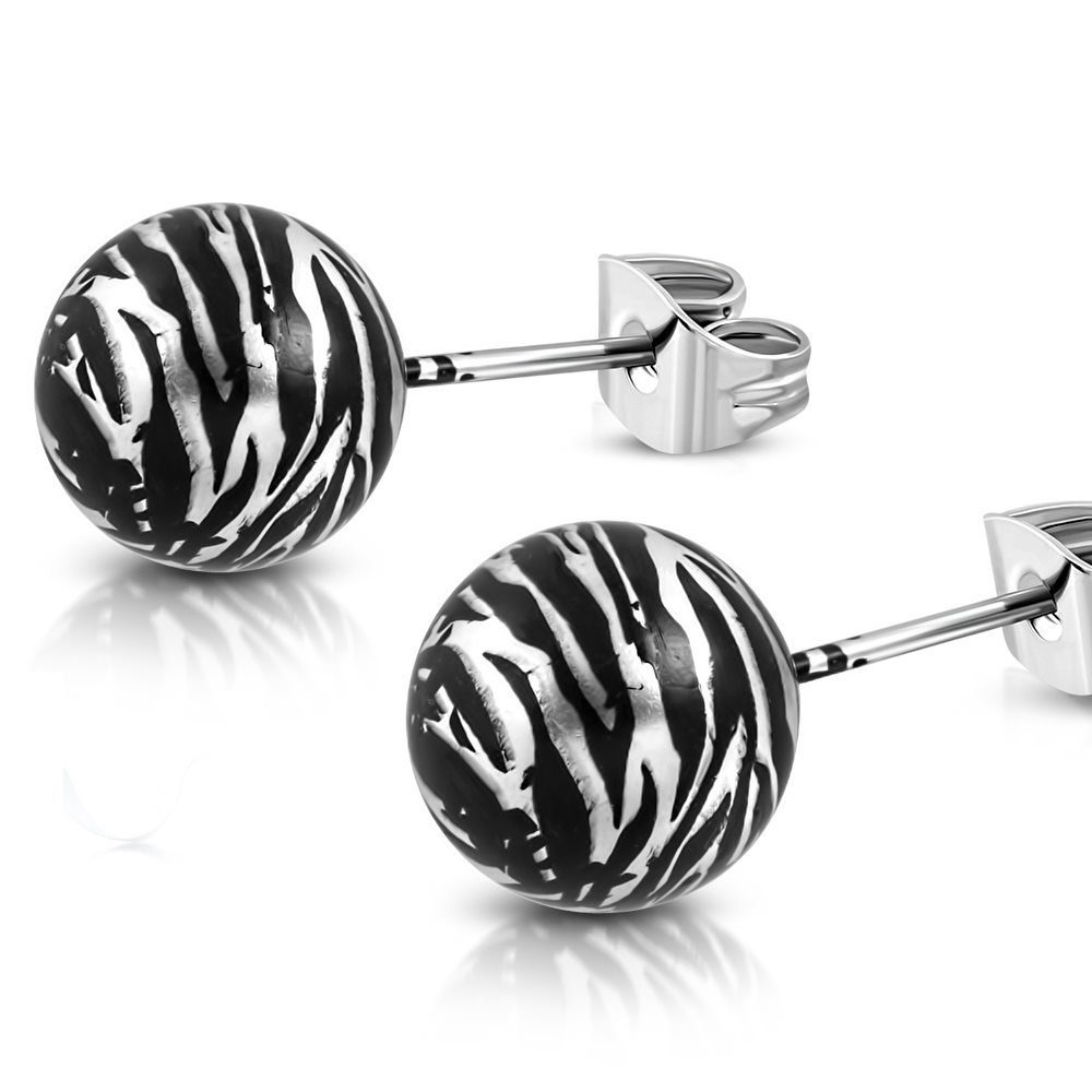 BUNGSA Ohrring-Set Ohrstecker Perle Zebramuster 10mm Silber aus Edelstahl Damen (1 Paar (2 Stück), 2-tlg), Ohrschmuck Ohrringe