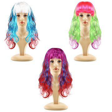 Kurtzy Hawaii-Kostüm Bunte Damenperücke (3er Set) - 68cm Regenbogen Haar, Bunte Frauen Perücke (3er Pack) - 68cm Regenbogen Perücke