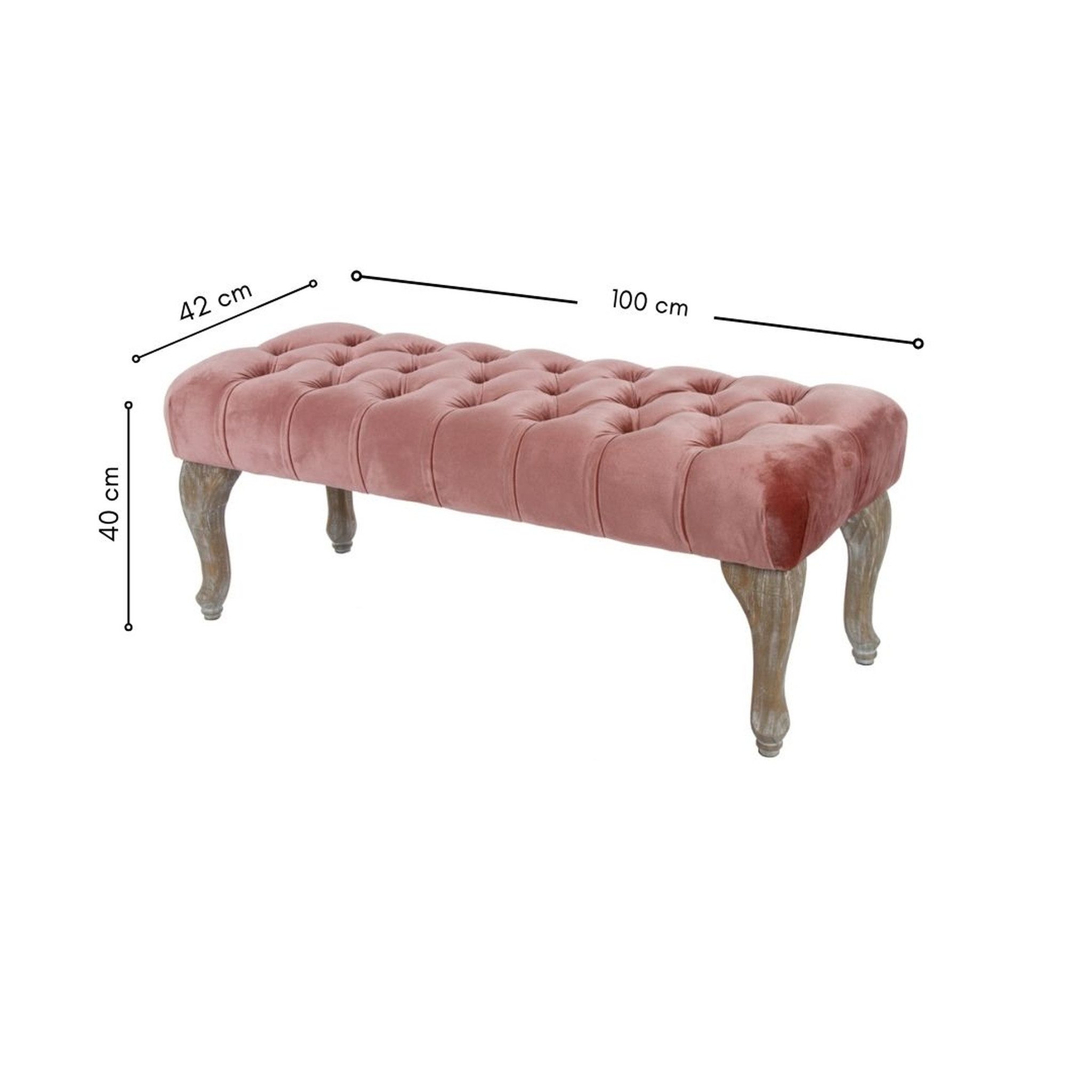 Wohnando Sitzbank Polsterbank "Ivy" Samt Bezug, Knopfhebung, Sitzhocker Schlafzimmer, 100x40x42 cm, Flur, Schminkbank, edles pink