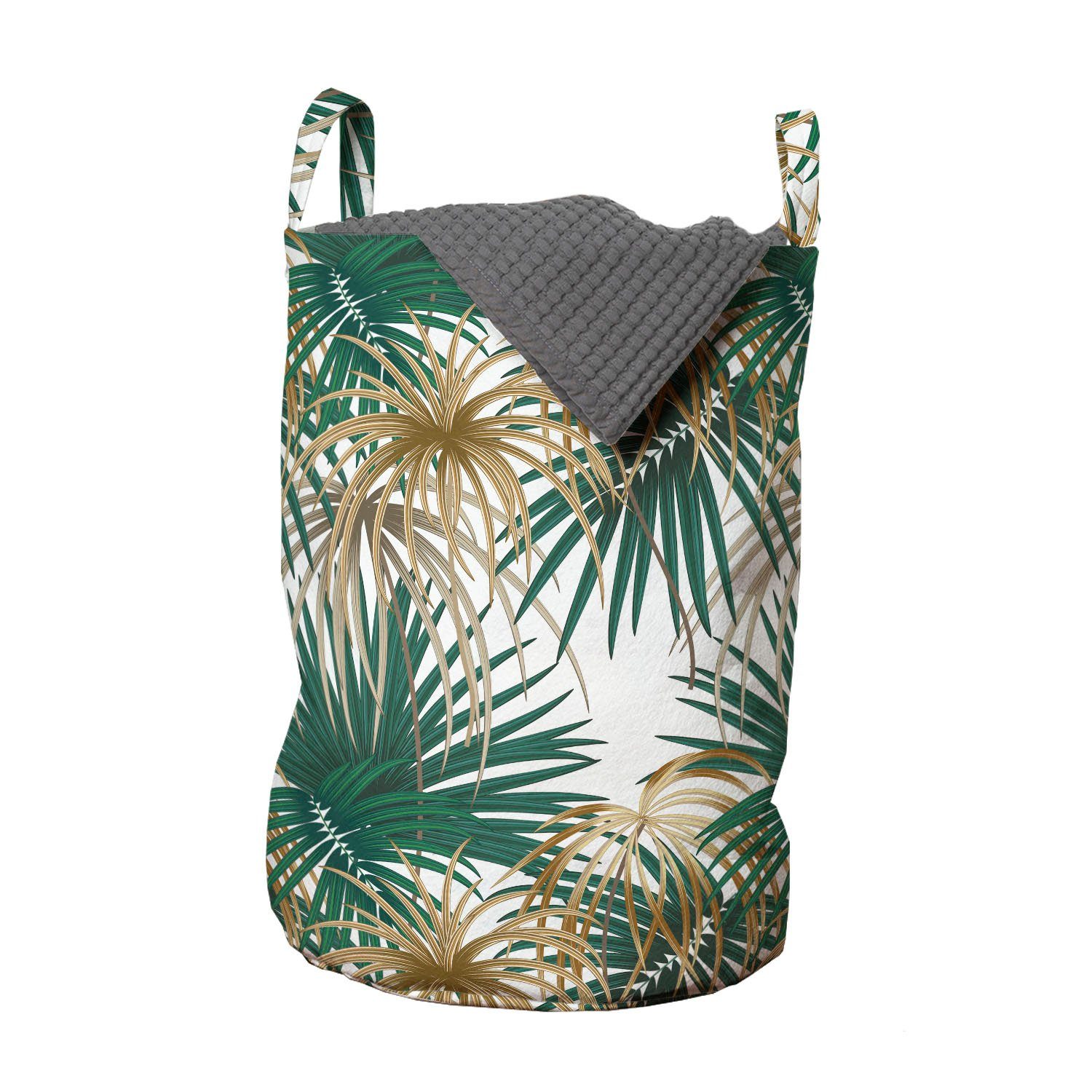 Abakuhaus Wäschesäckchen Wäschekorb mit Griffen Kordelzugverschluss für Waschsalons, Dschungel-Laub Lange Blattpflanzen