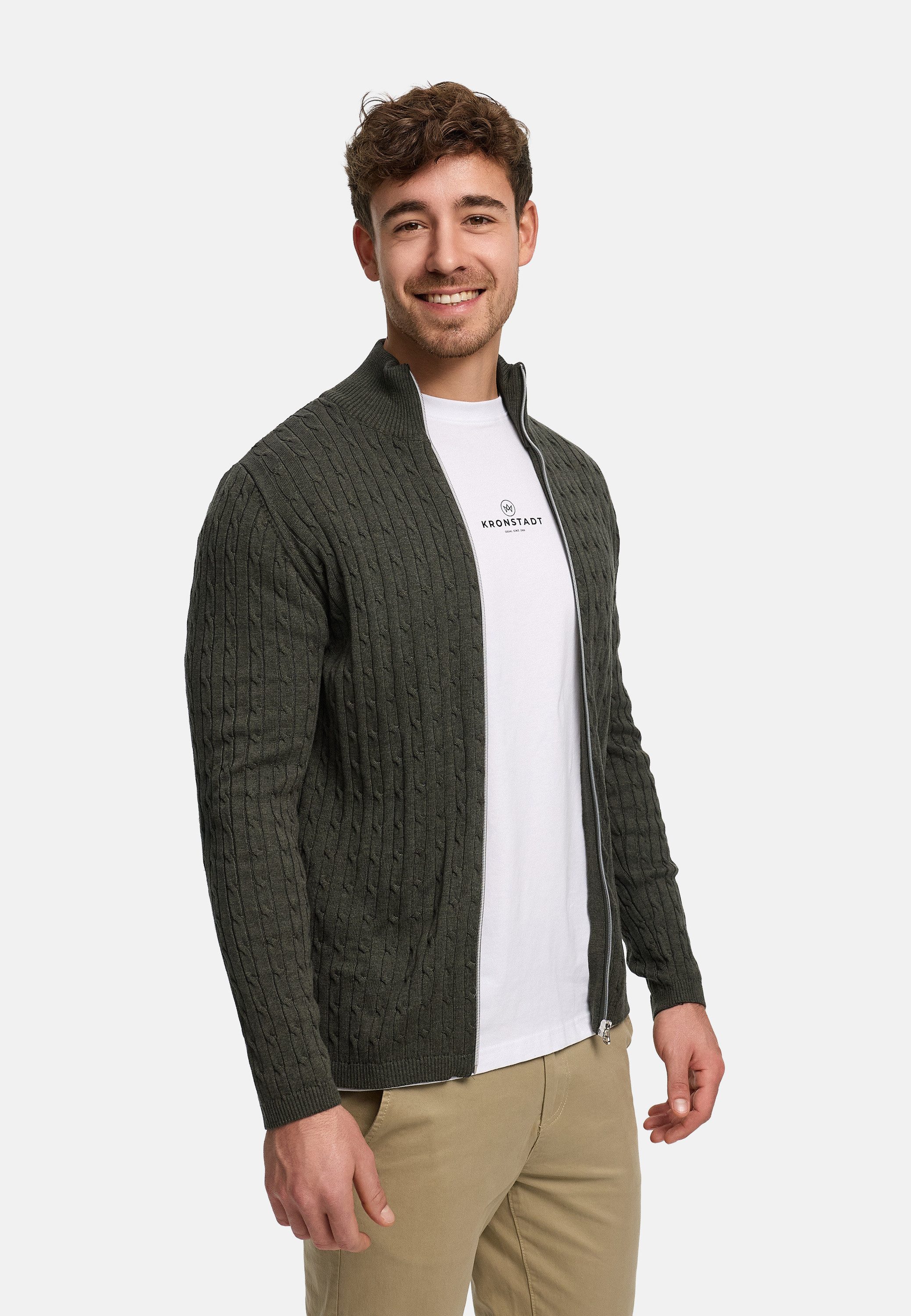 Kronstadt Strickjacke Herren KSCable Herrenstrickjacke aus hochwertigem Jaquard-Feinstrick