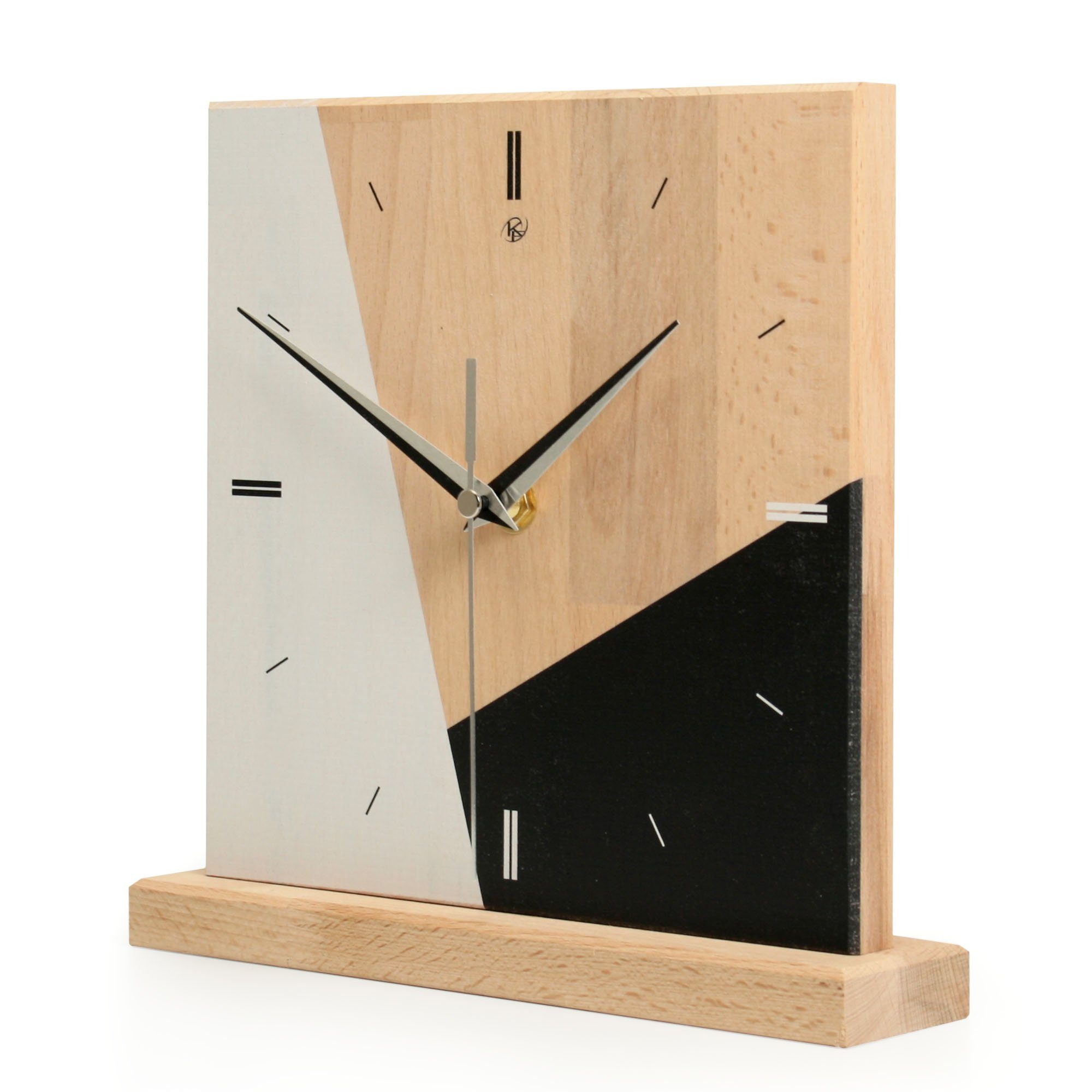 Kreative Feder Standuhr Designer-STANDUHR „Triangle“ aus Massivholz, ohne Ticken; Funk- oder Quarzuhrwerk; elegant, außergewöhnlich, modern
