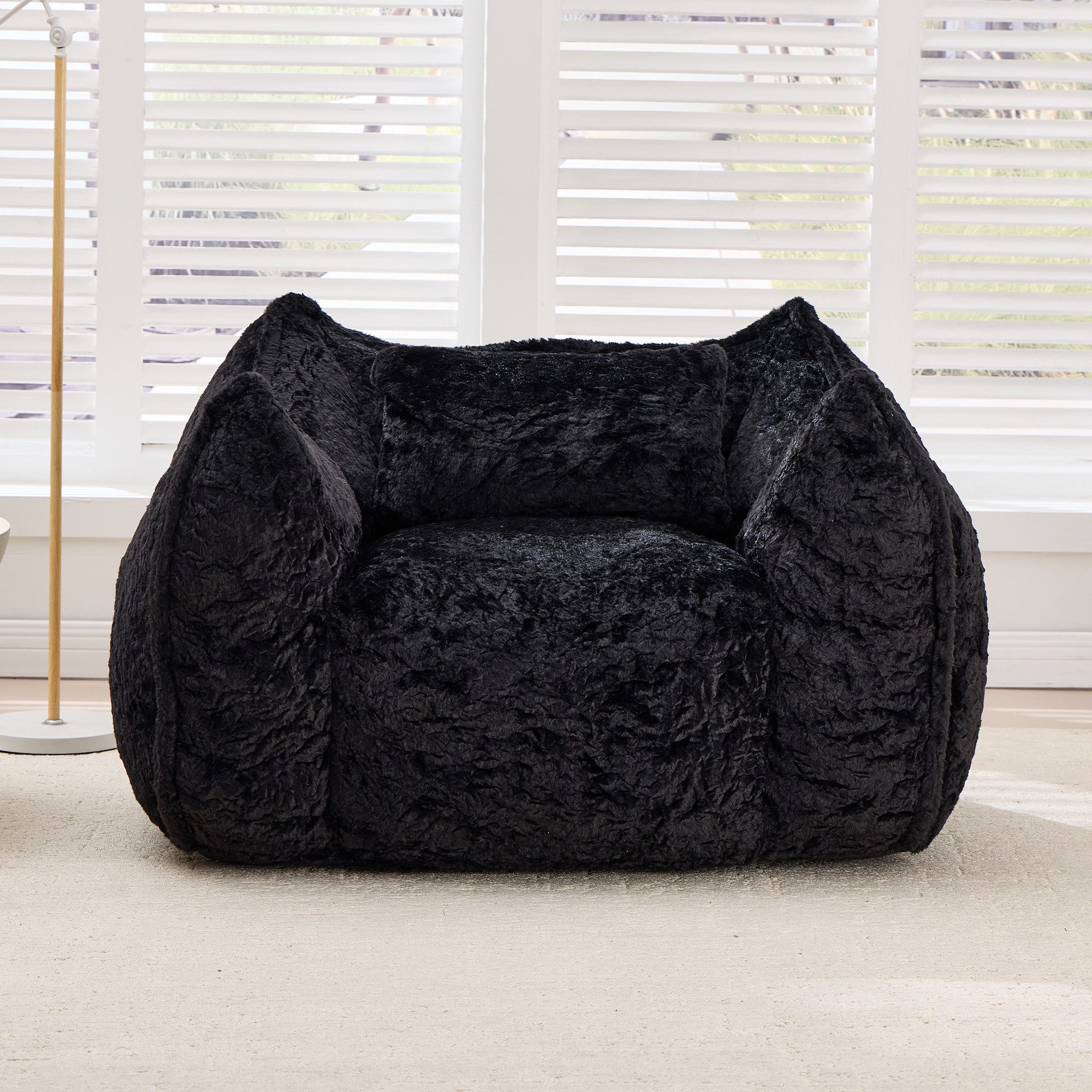 Vankel Relaxliege Sofas Wohnzimmer Loungesessel aus Kunstfell mit Hocker, Weicher Bean Bag Sessel mit Fußhocker und Schaumstofffüllung