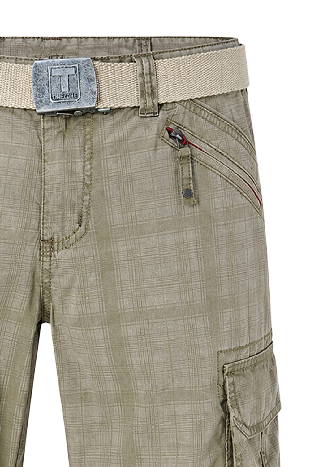 TIMEZONE Cargoshorts Kariert Wadenlang Cargotaschen Zip Fly Reißverschlusstasche für Herren (1-tlg) Baumwolle Normal Fit Kariert atmungsaktiv Reißverschluss