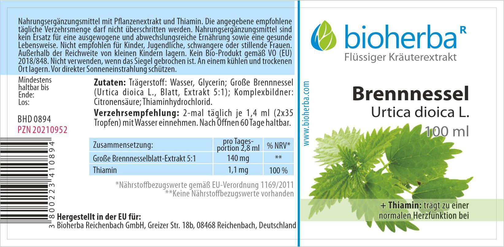 BIOHERBA R Bioherba Brennnessel Urtica dioica L. Tropfen Tinktur 100 ml Tropfen, 1 er