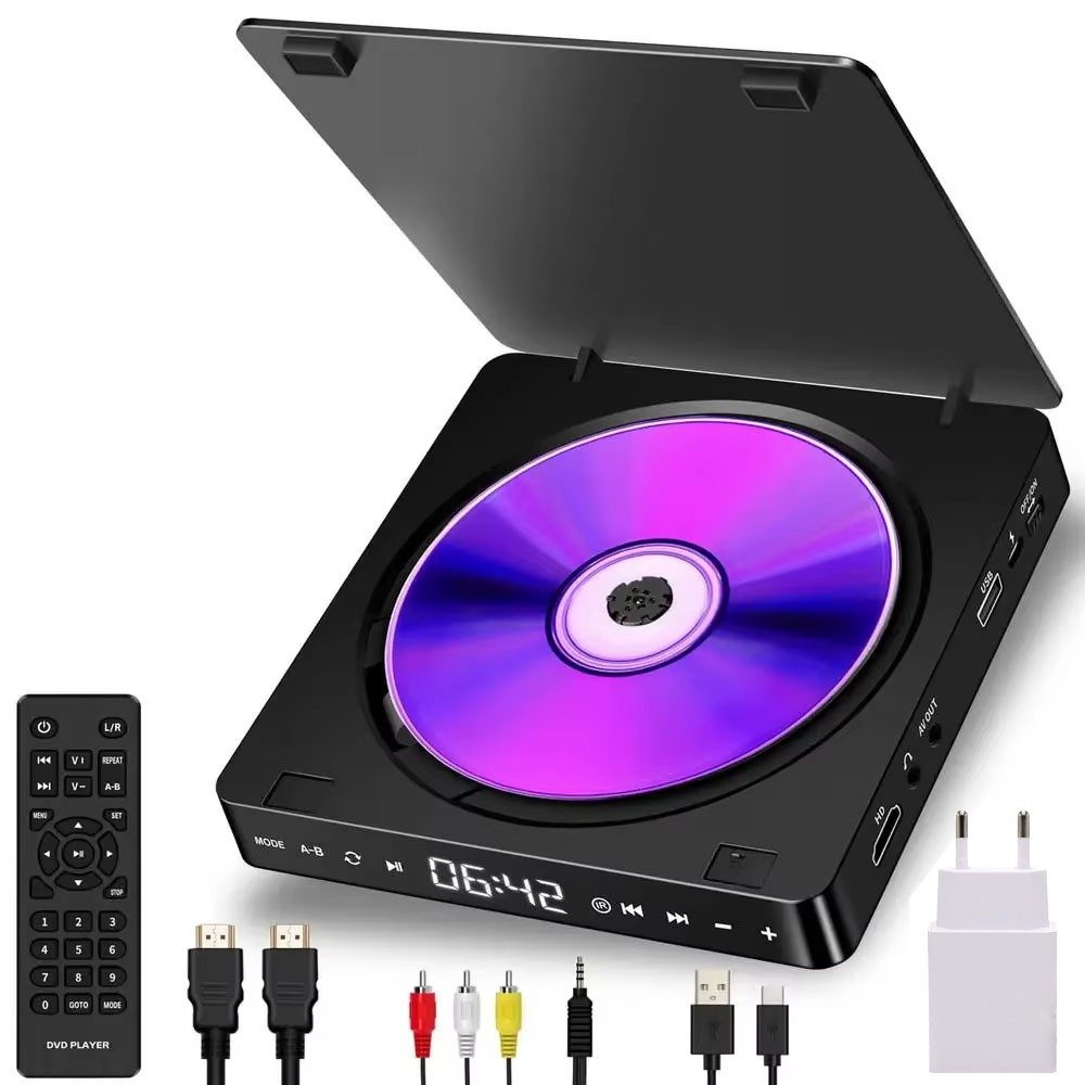QUBEBU Region-Free DVD Player CD Player, HDMI AV-Ausgang, USB-Eingang DVD-Player (Fehler Korrektur, Fernbedienung, Touch-Steuerung, Weihnachtsgeschenke)