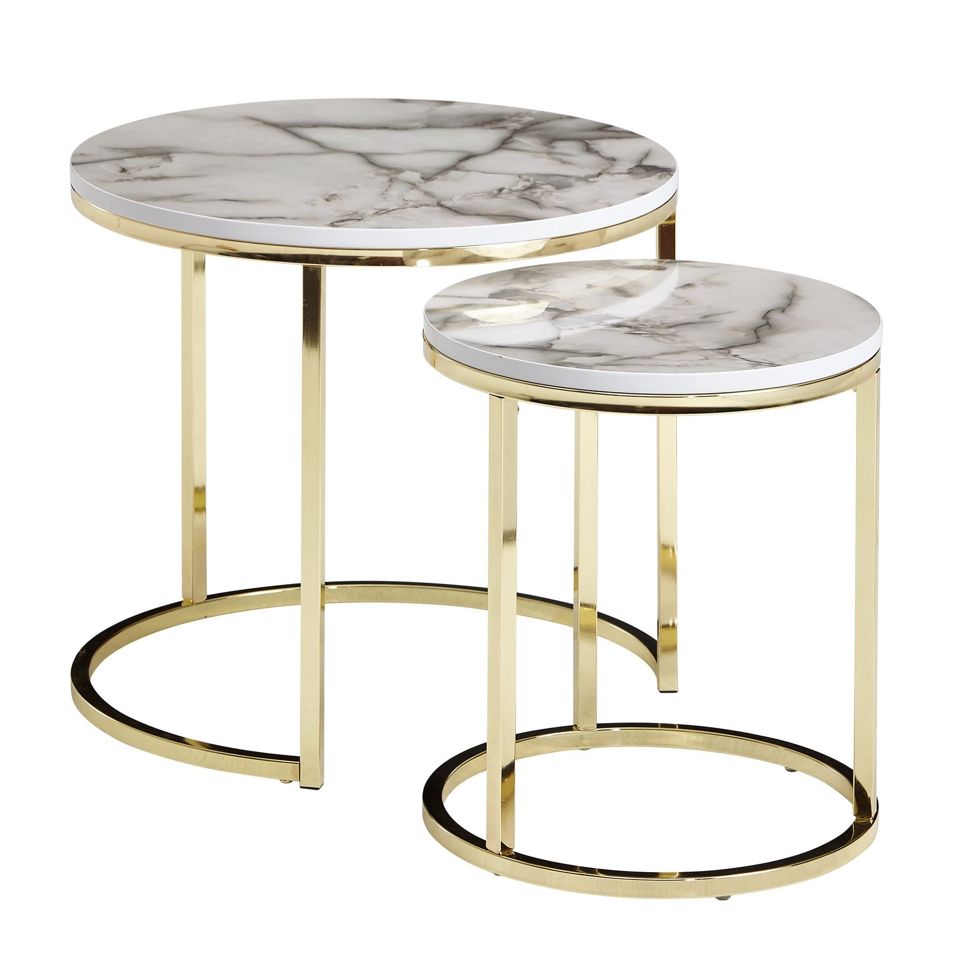 KADIMA DESIGN Satztisch Moderne Marmor-Beistelltische für stilvolle Dekorationen Weiß | Gold | Weiß