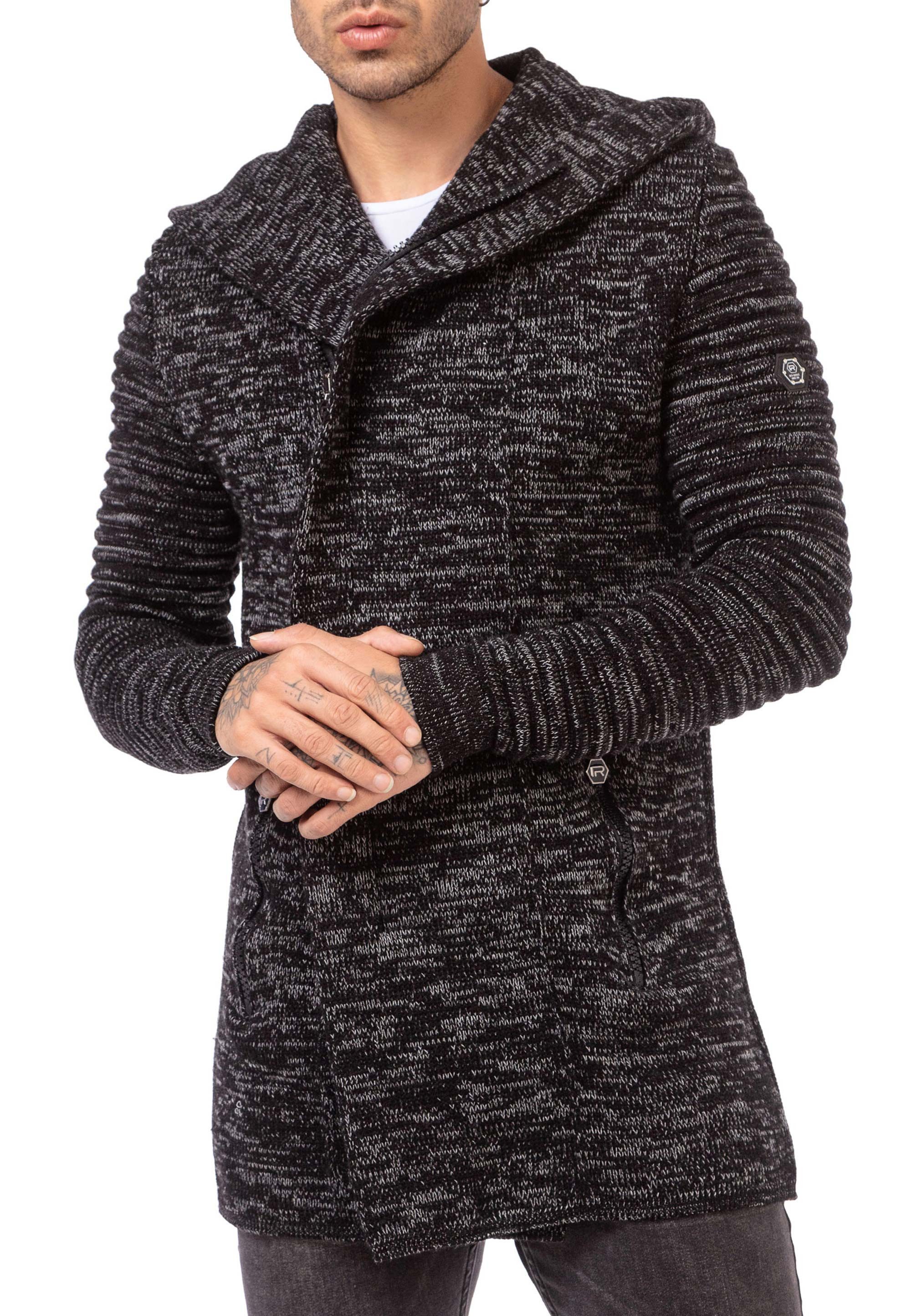 Cardigan asymetrisch mit Kapuze und Reißverschluss