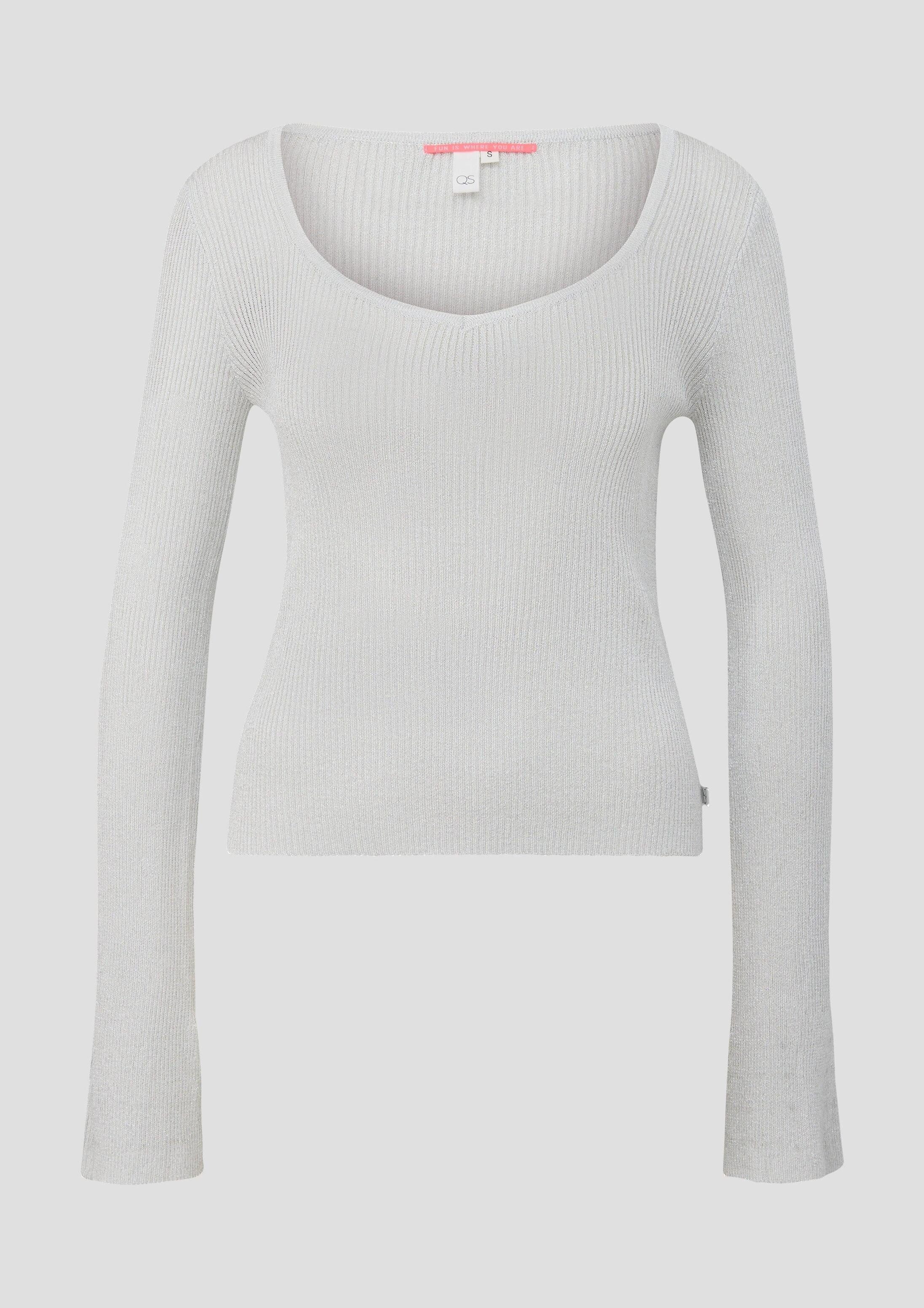 QS Longpullover Strickpullover Leichter Ripppullover mit Glitzereffekt