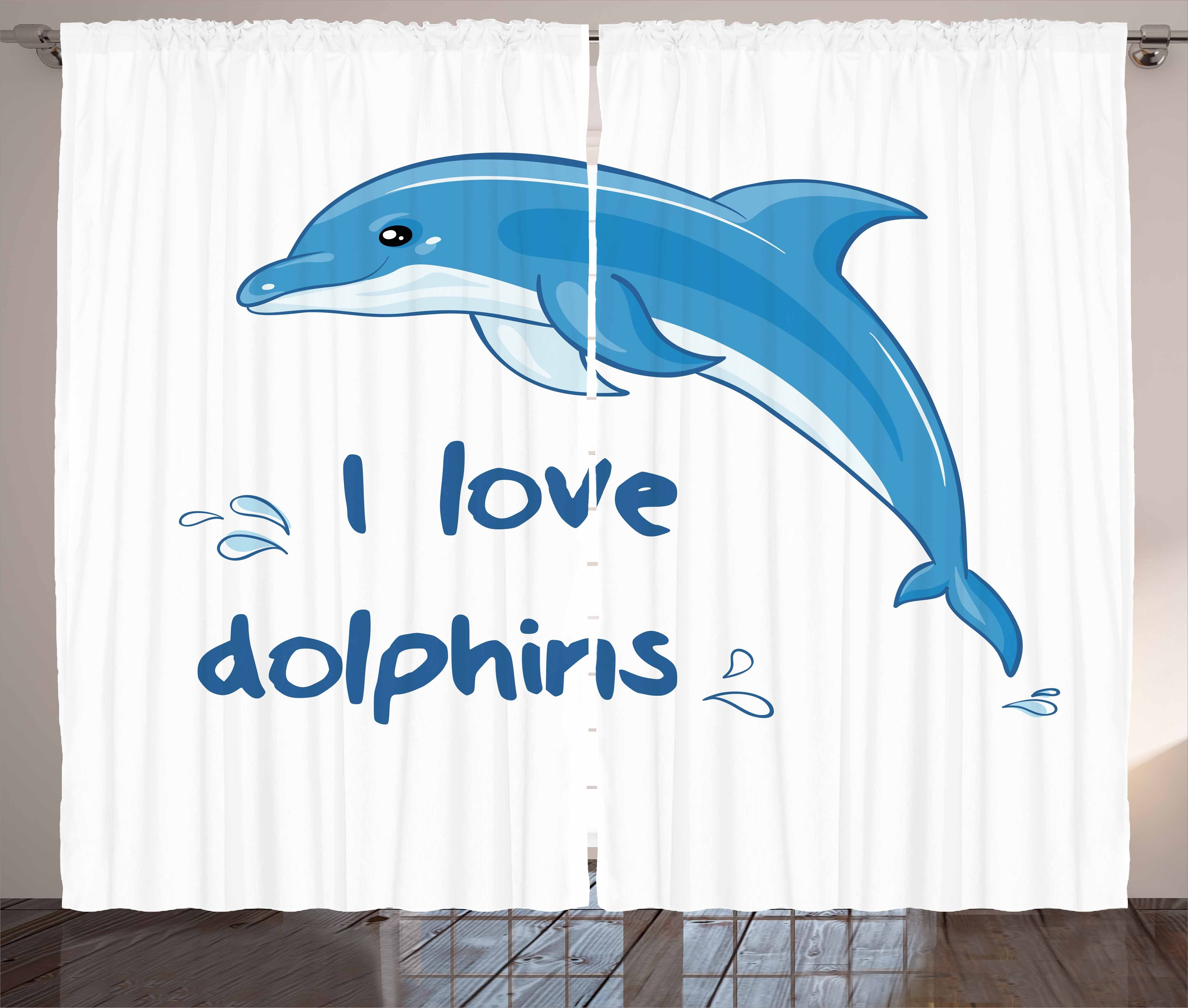 Gardine Schlafzimmer Kräuselband Vorhang mit Schlaufen und Haken, Abakuhaus, Delphin Cartoon Ozean Tiere