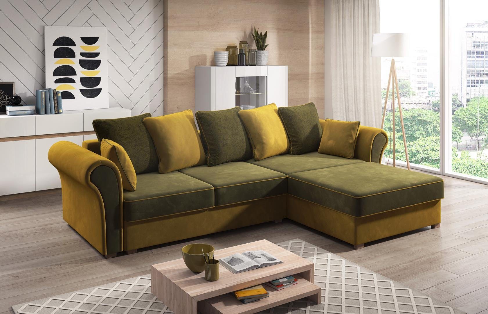 JVmoebel Ecksofa Designer Wohnlandschaft L-Form Couch Ecksofa Polster Garnitur, Made in Europe Grün