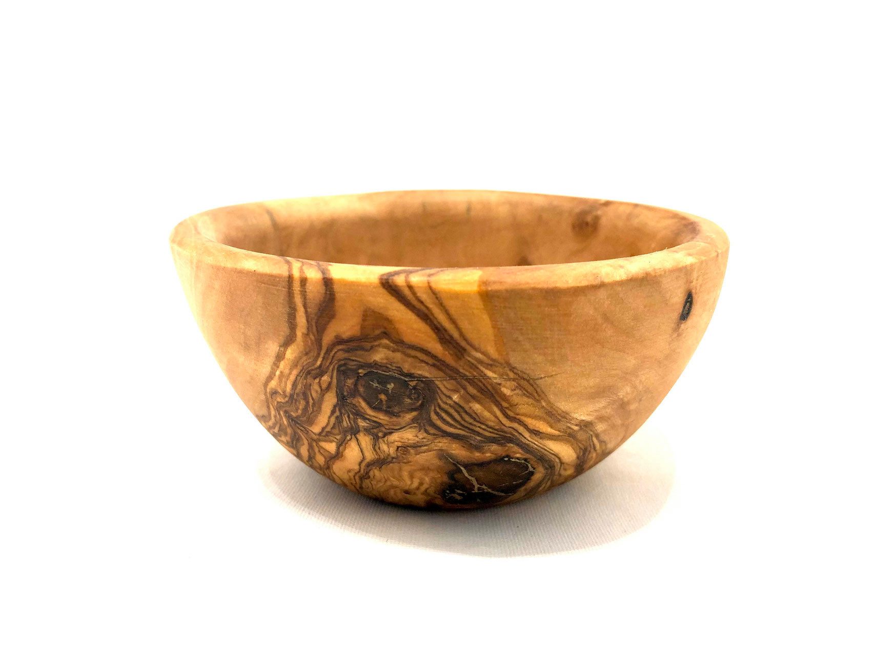 Olivenholz-erleben Tapas-Schale rund Ø 14 cm aus Olivenholz – rustikal und handgefertigt, Olivenholz, (1-tlg), Jede Schale ein Unikat – natürliche Maserung, rustikales Olivenholz