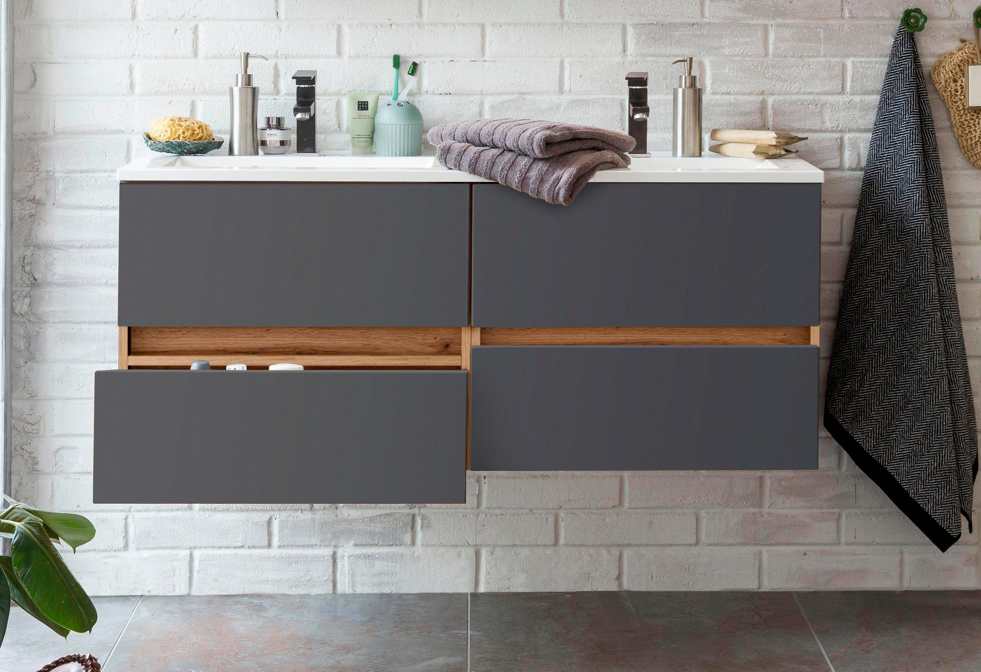 welltime Waschbeckenunterschrank Lucca Badmöbel, Waschtisch inkl. Waschbecken, Breite 120 cm
