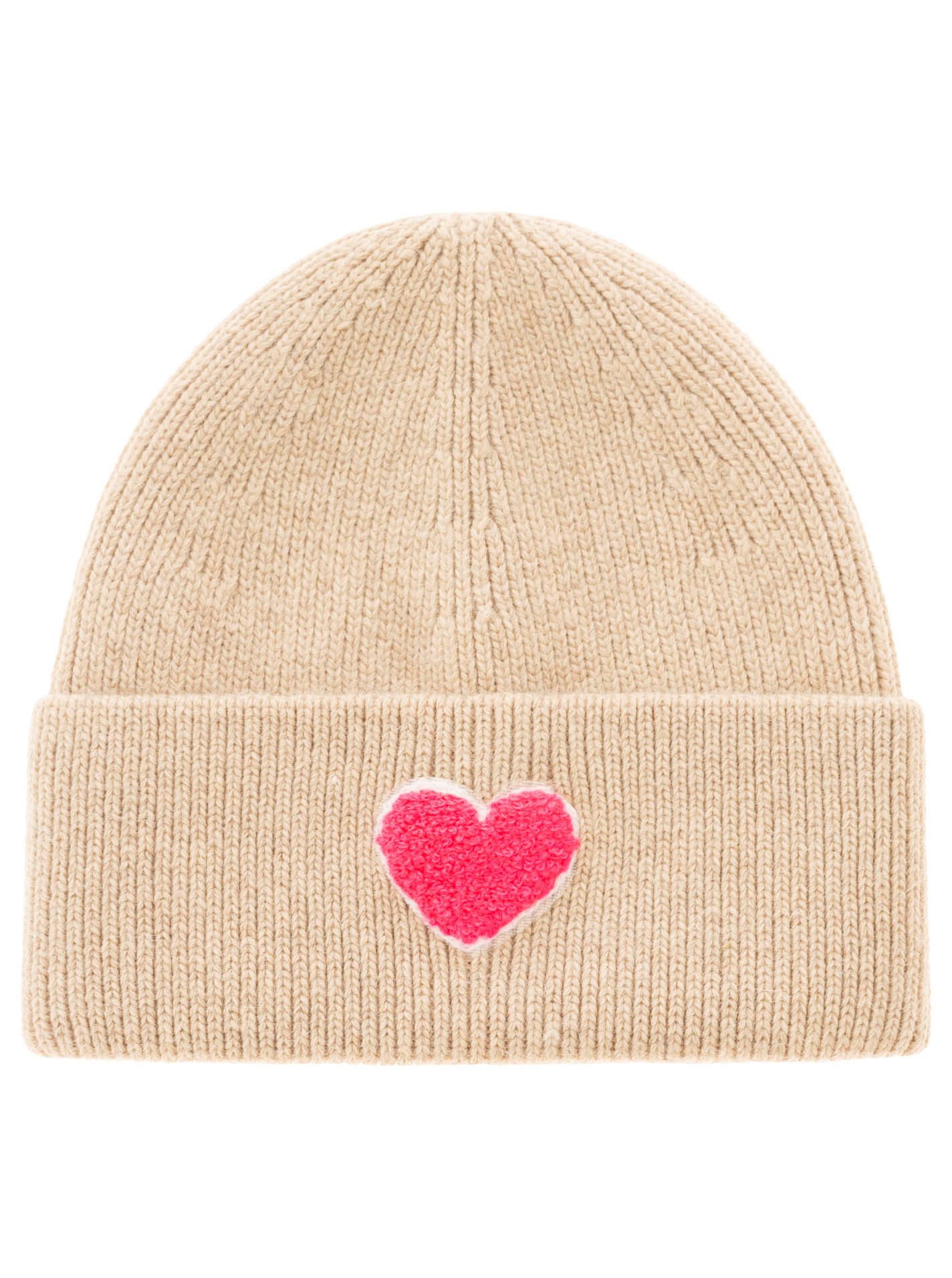 Zwillingsherz Beanie "Heart Patch" Grobstrick, Herzmotiv,Wollanteil, breiter Umschlag, wärmend