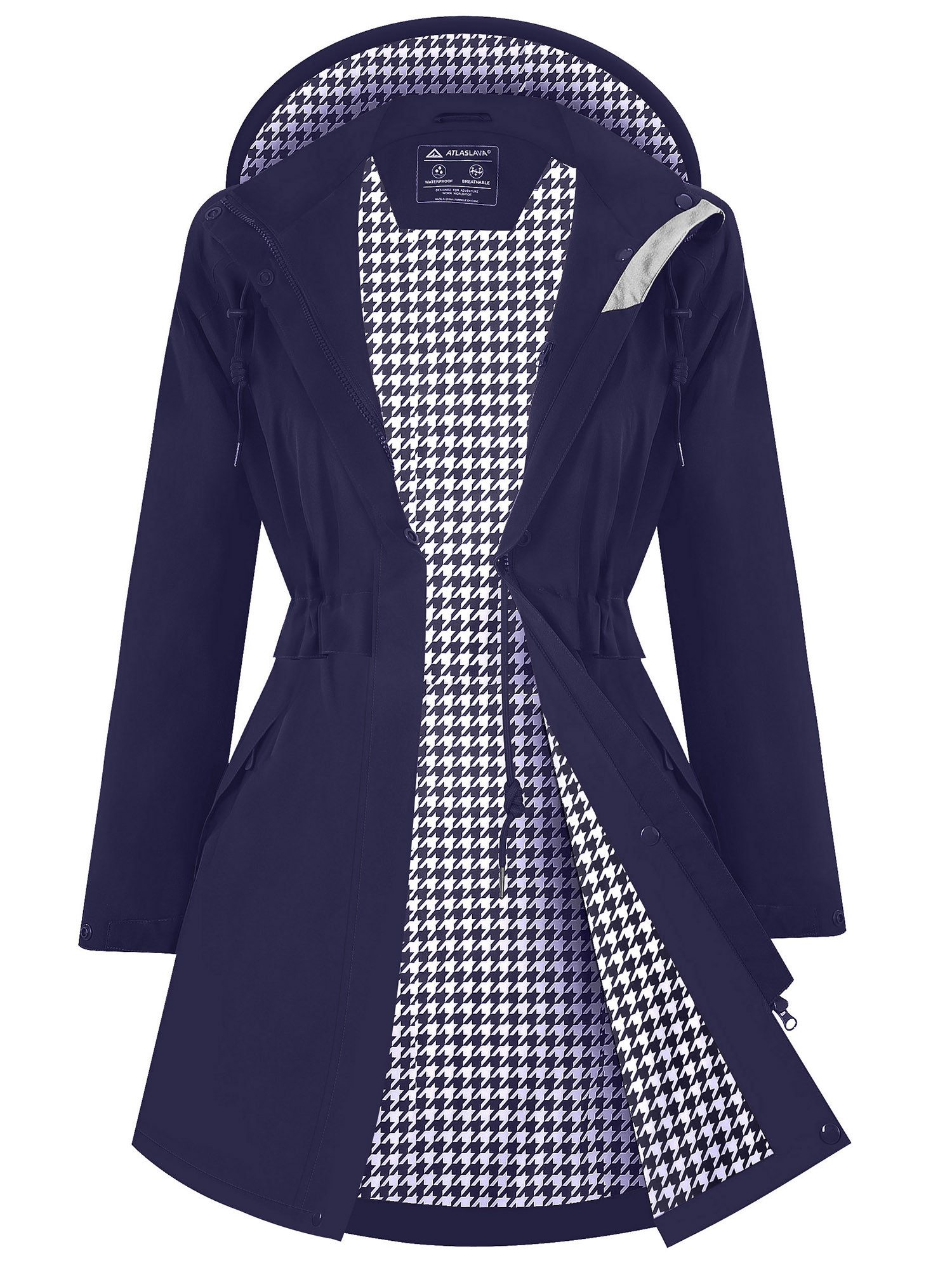 ATLASLAVA Regenjacke Damen mit Kapuze – wasserdicht & atmungsaktiv, Größen S–2XL Übergangsjacke Trenchcoat für Frühling und Herbst