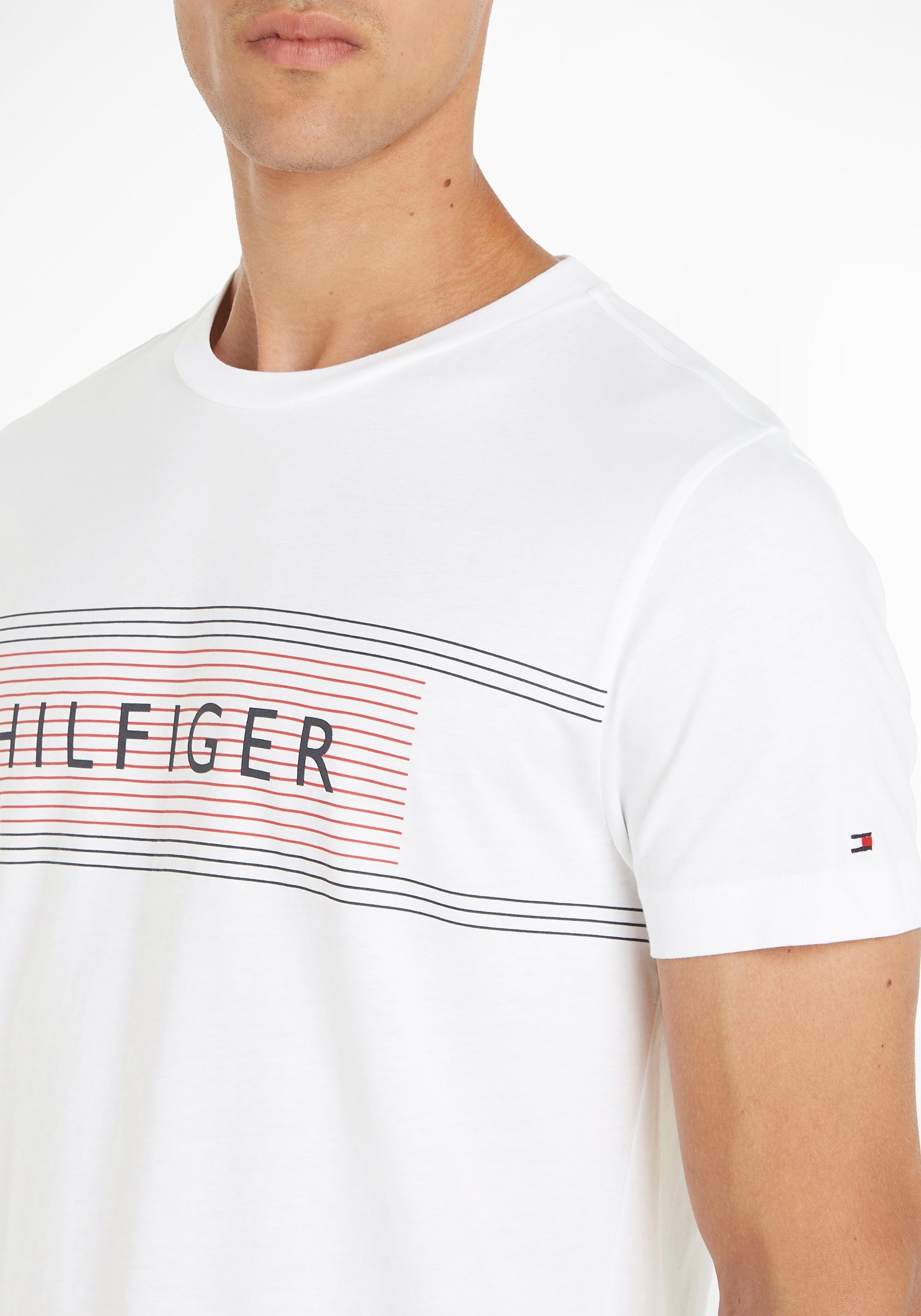 LOVE Tommy CHEST TH-Stickerei BRAND Hilfiger am Rundhalsshirt White TEE mit Ärmel