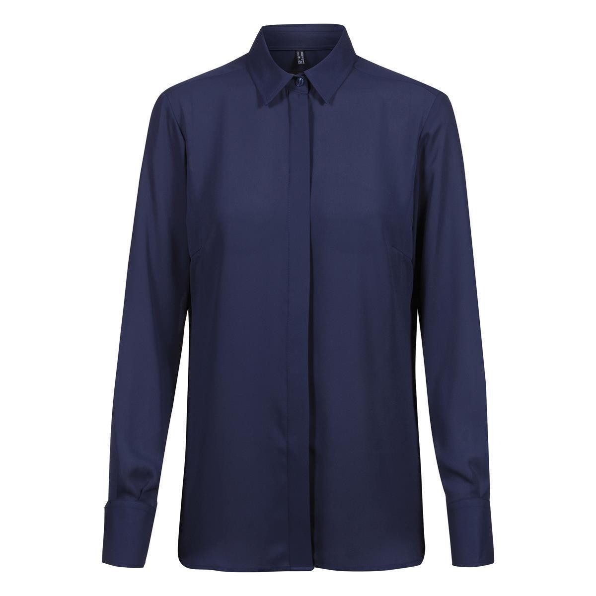 Langarmbluse Greiff CHIFFON Damen Chiffon-Bluse Langarm Kent Regular Marine