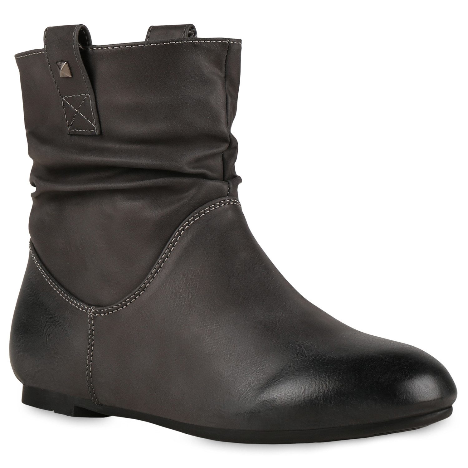 VAN HILL 811678 Schlupfboots Gefütterte Damen Schlupfstiefel Nieten Stiefeletten Leder-Optik