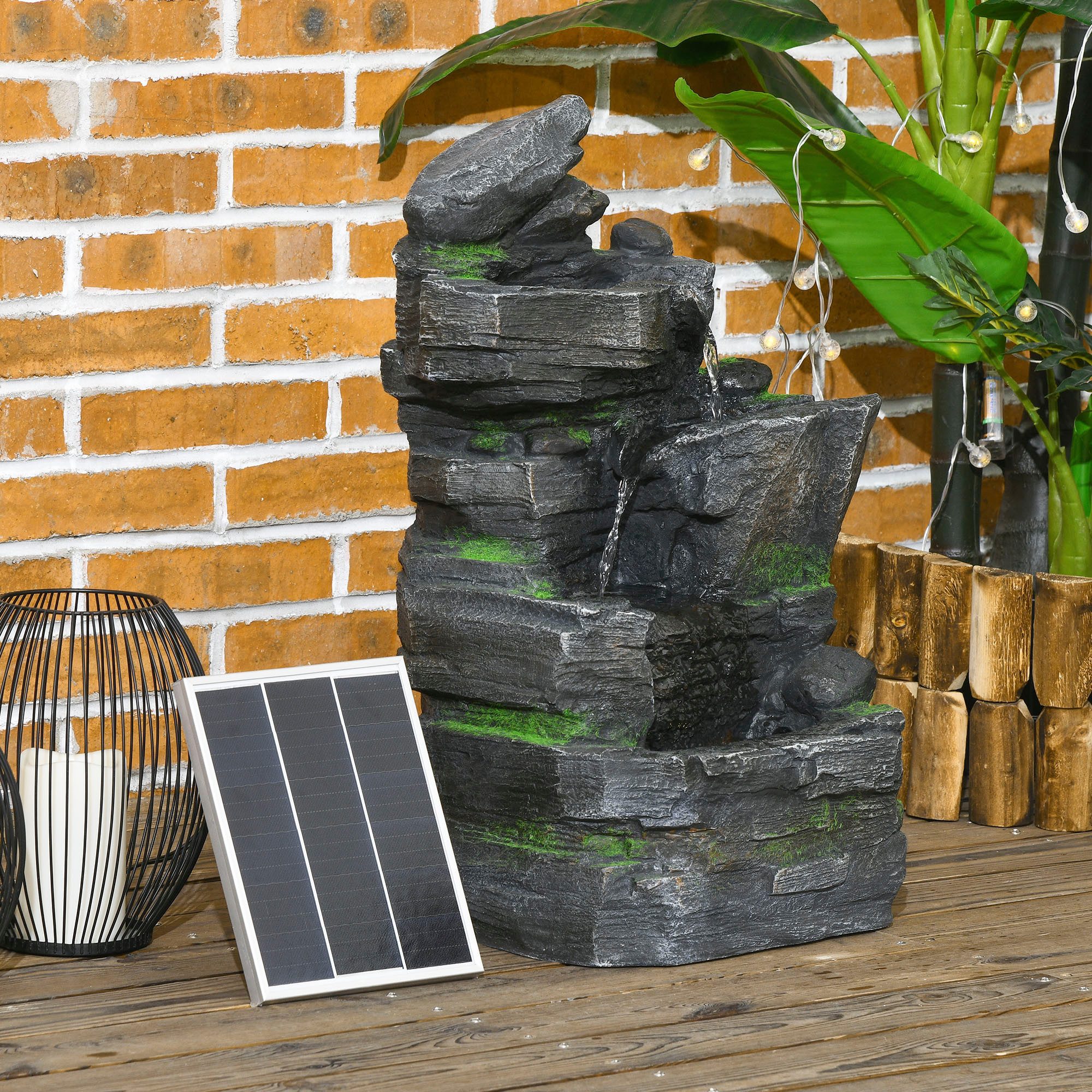 Outsunny Gartenbrunnen Zierbrunnen mit LED-Beleuchtung und günstig online kaufen