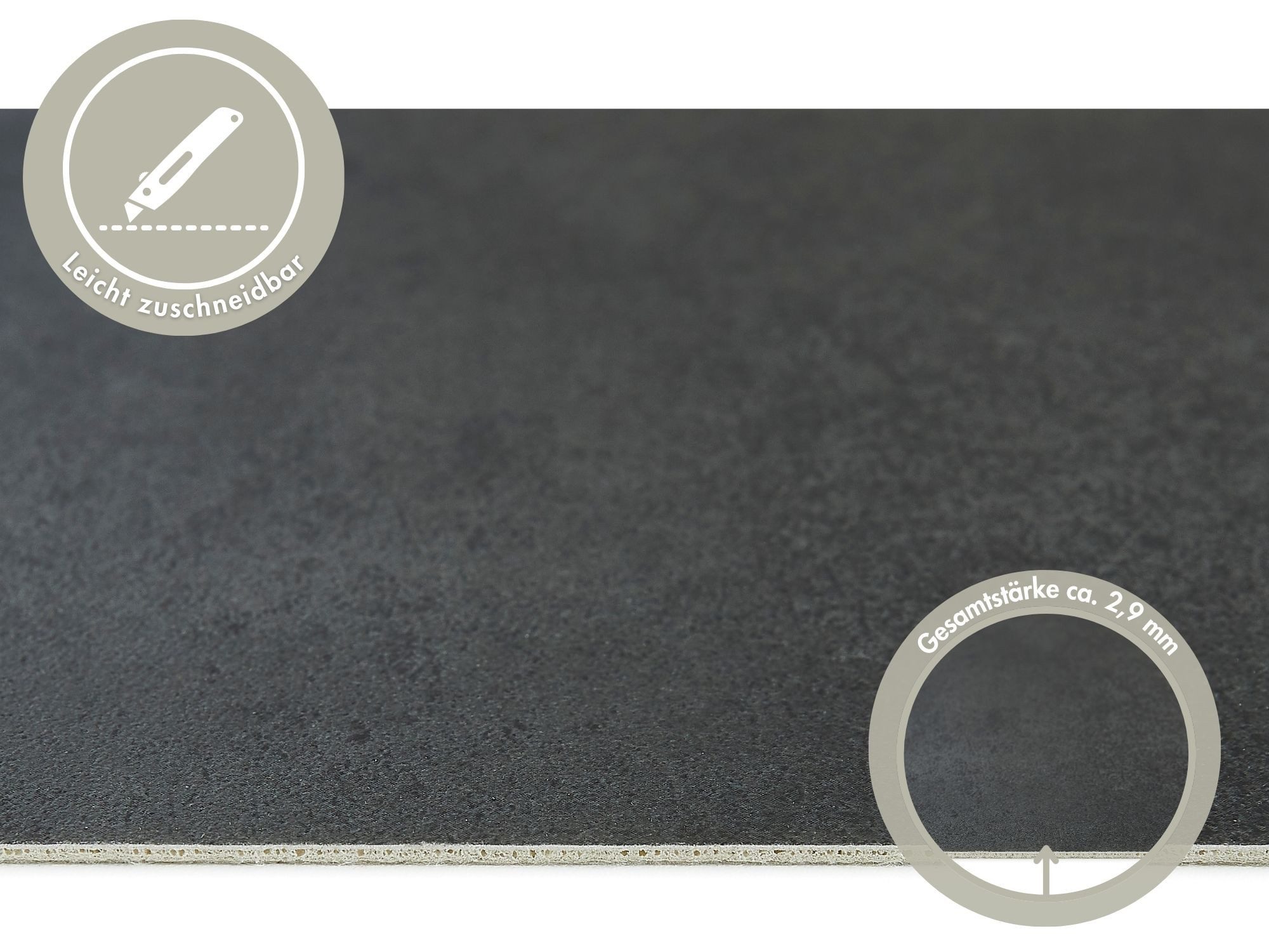 misento Vinylboden Prime in Betonoptik, für Wohn-, Gewerbe- und Industriebereiche, PVC Bodenbelag Meterware 400 cm/500 cm breit, Stärke 2,9 mm