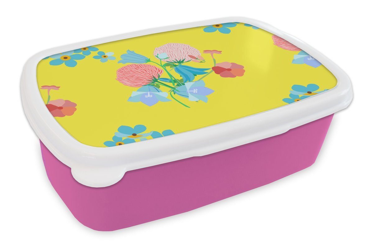 MuchoWow Lunchbox Blumen - Blumenstrauß - Frühling - Muster, Kunststoff, (2-tlg), Brotbox für Erwachsene, Brotdose Kinder, Snackbox, Mädchen, Kunststoff rosa