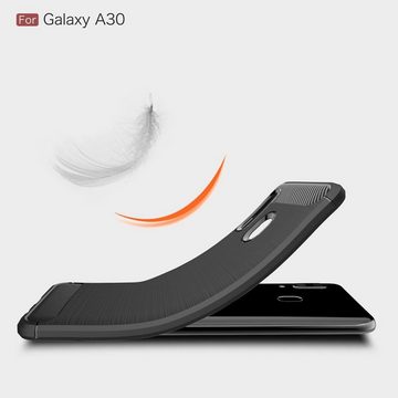 CoverKingz Handyhülle Hülle für Samsung Galaxy A30 Handyhülle Schutzhülle Silikon Case, Carbon Look Brushed Design