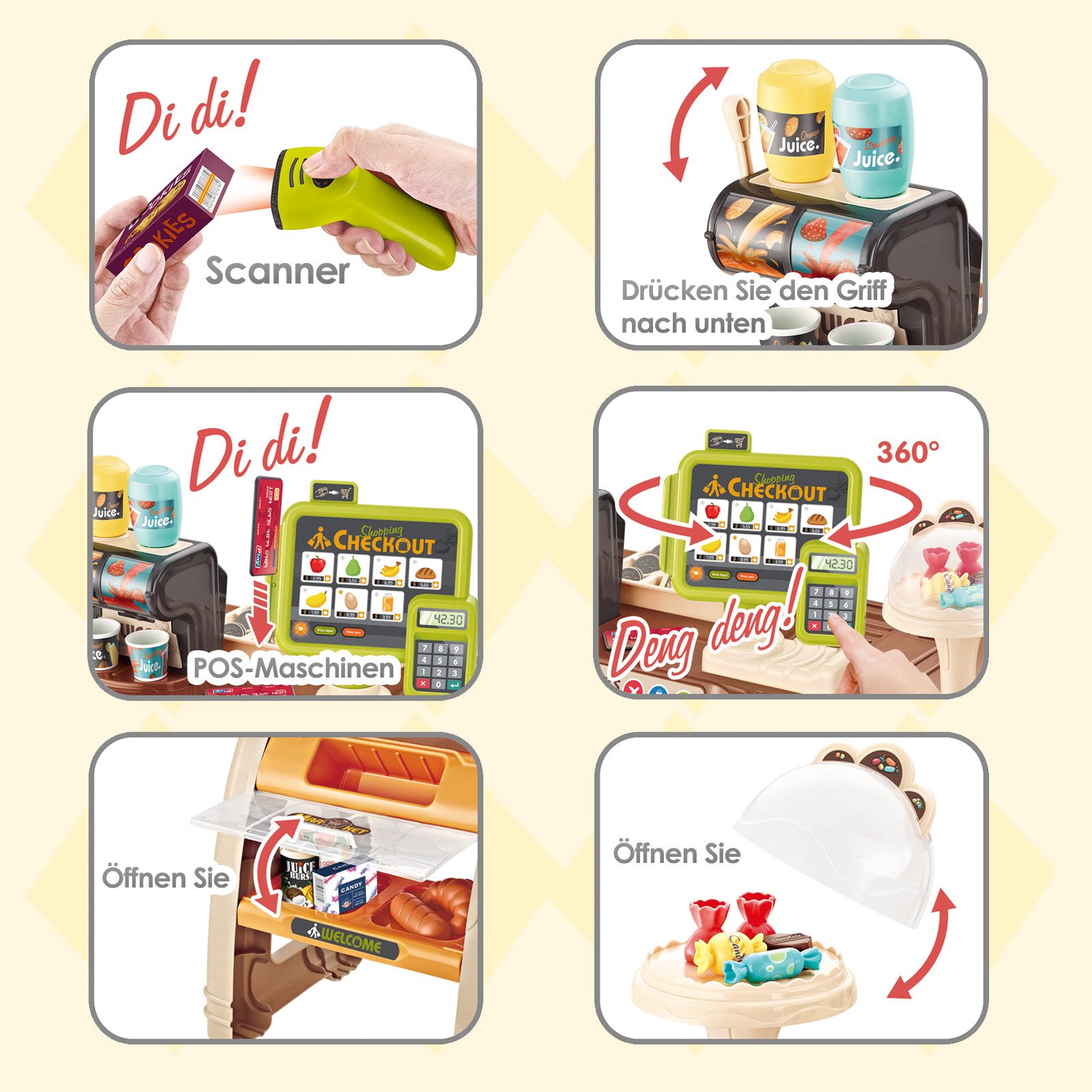 Esun Kaufladen Supermarkt mit Einkaufswagen, Kasse, 65PCS Kaufladen Zubehör günstig online kaufen