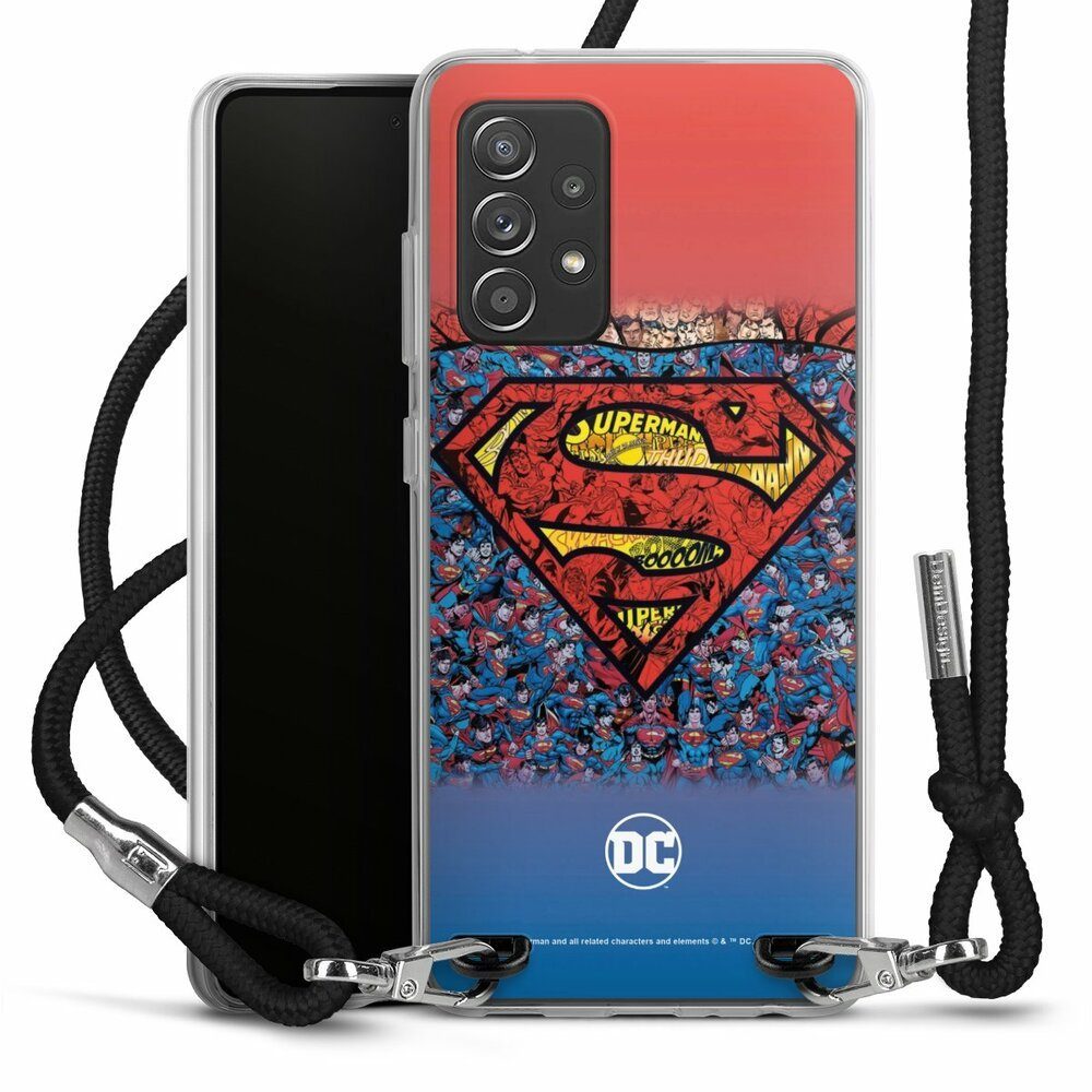 DeinDesign Handyhülle Superman Offizielles Lizenzprodukt Logo Superman Logo Mosaic, Samsung Galaxy A52 Handykette Hülle mit Band Case zum Umhängen