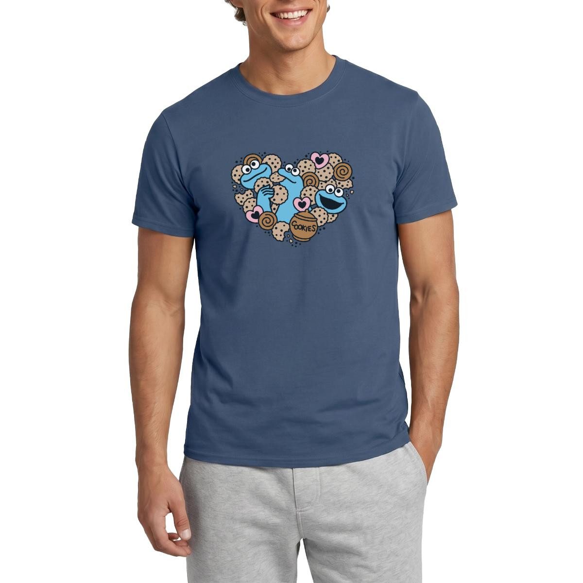 Spreadshirt T-Shirt Sesamstraße Herz Mit Krümelmonster Männer T-Shirt (1-tlg)