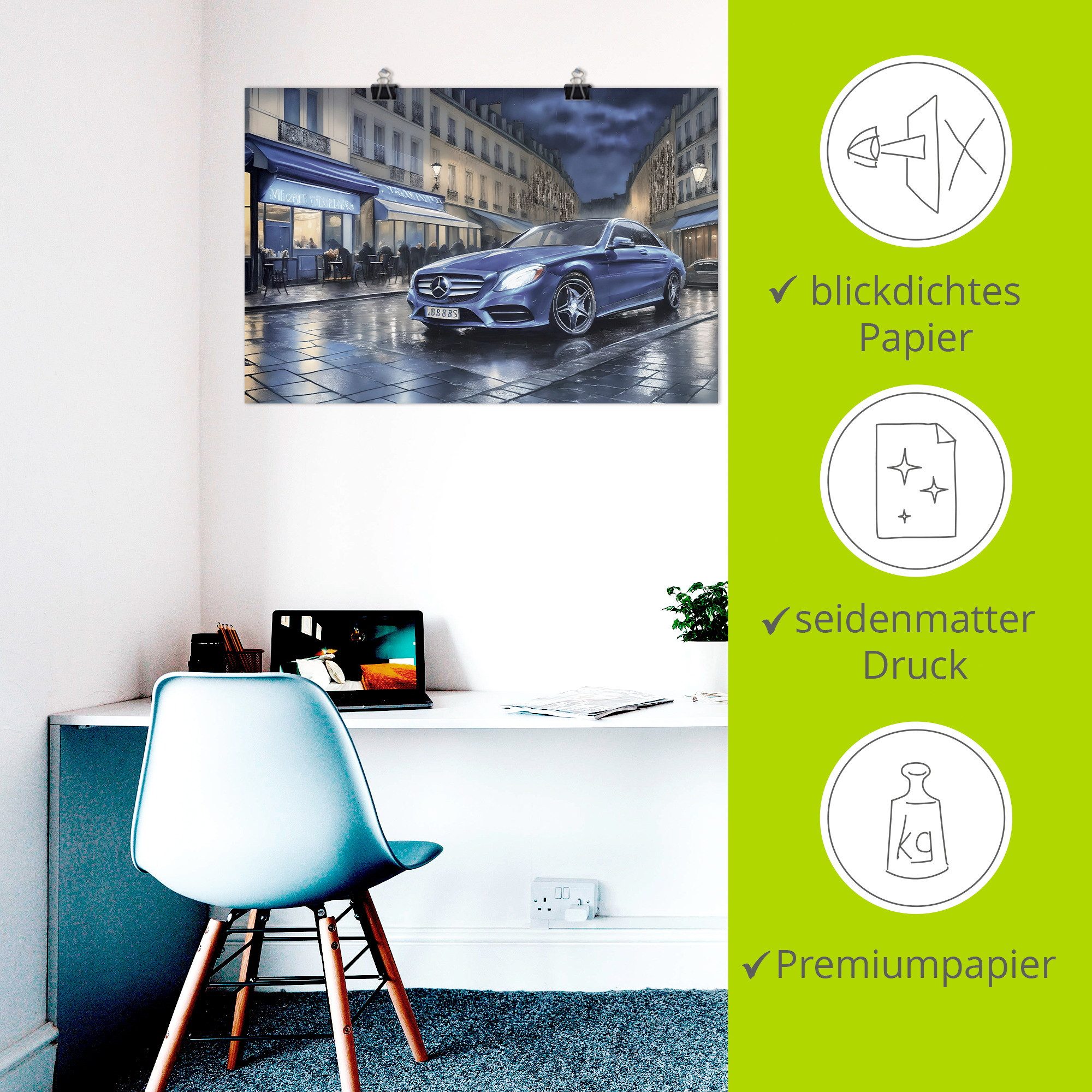 Artland Wandbild Mit dem Mercedes nach Paris, Auto (1 St), als Alubild, Leinwandbild, Poster, Wandaufkleber in verschied. Größen