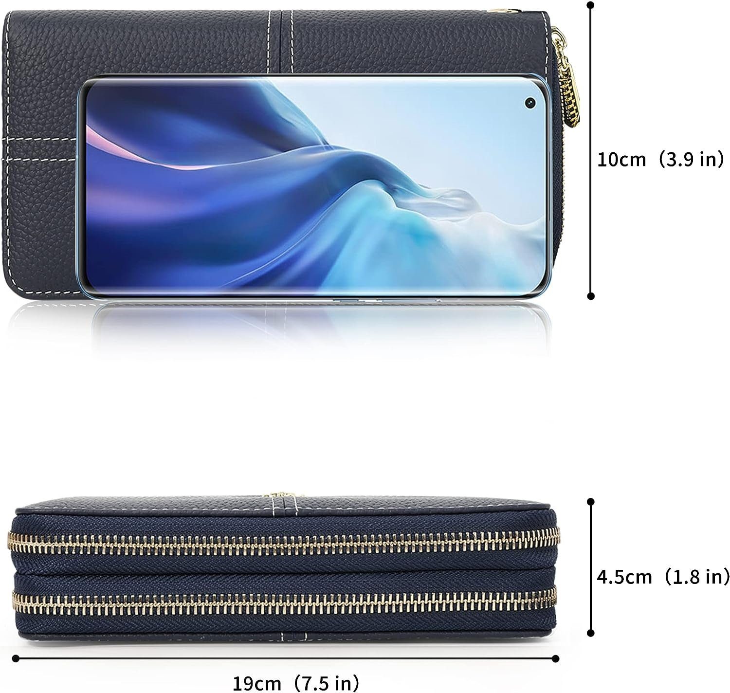 NFC cm Portmonee Damen 19 Wallet, Kartenetui, 10 Kartenhalter, Kreditkartenetui, Echtleder), Echtes Handtasche mit Lang x Ledergeldbörse Weich Leder Best RFID-Schutz Kartenfächer, Geldbeutel Blau Portemonnaie Geldbörse (Frauen mit Brieftasche Leder Münzfach 4,5 Pomelo Slim 18 x Groß Handytasche