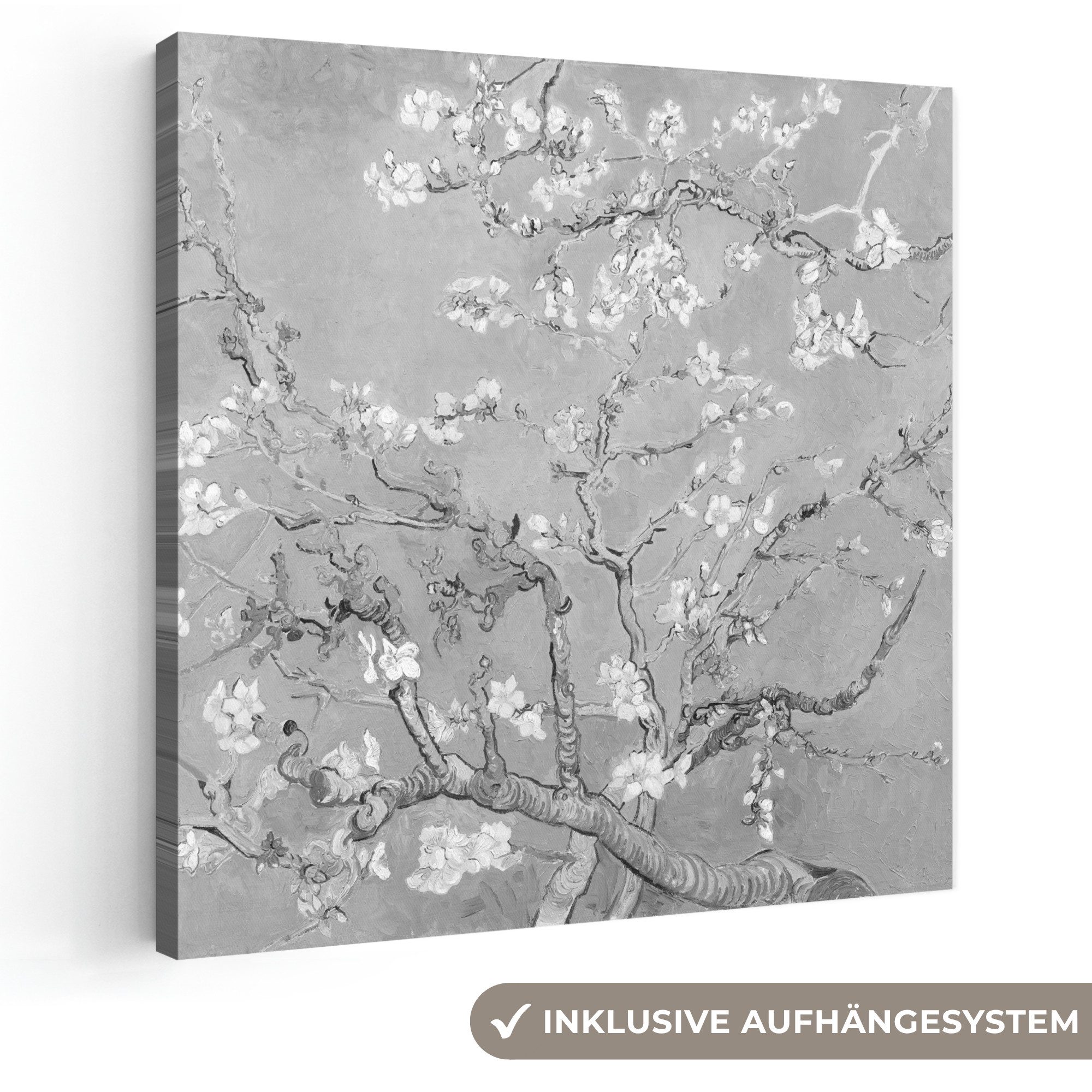 OneMillionCanvasses® Leinwandbild Mandelblüte - Kunst - Van Gogh - Grau, Fotodruck (1 St), Wandbild, Deko Schlafzimmer Wohnzimmer Flur 20x20 cm