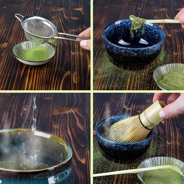 Dimono Teeglas Original Matcha Tee-Set Teezubereitung, Japanische Tee-Schale Matchaschale aus gebranntem Ton