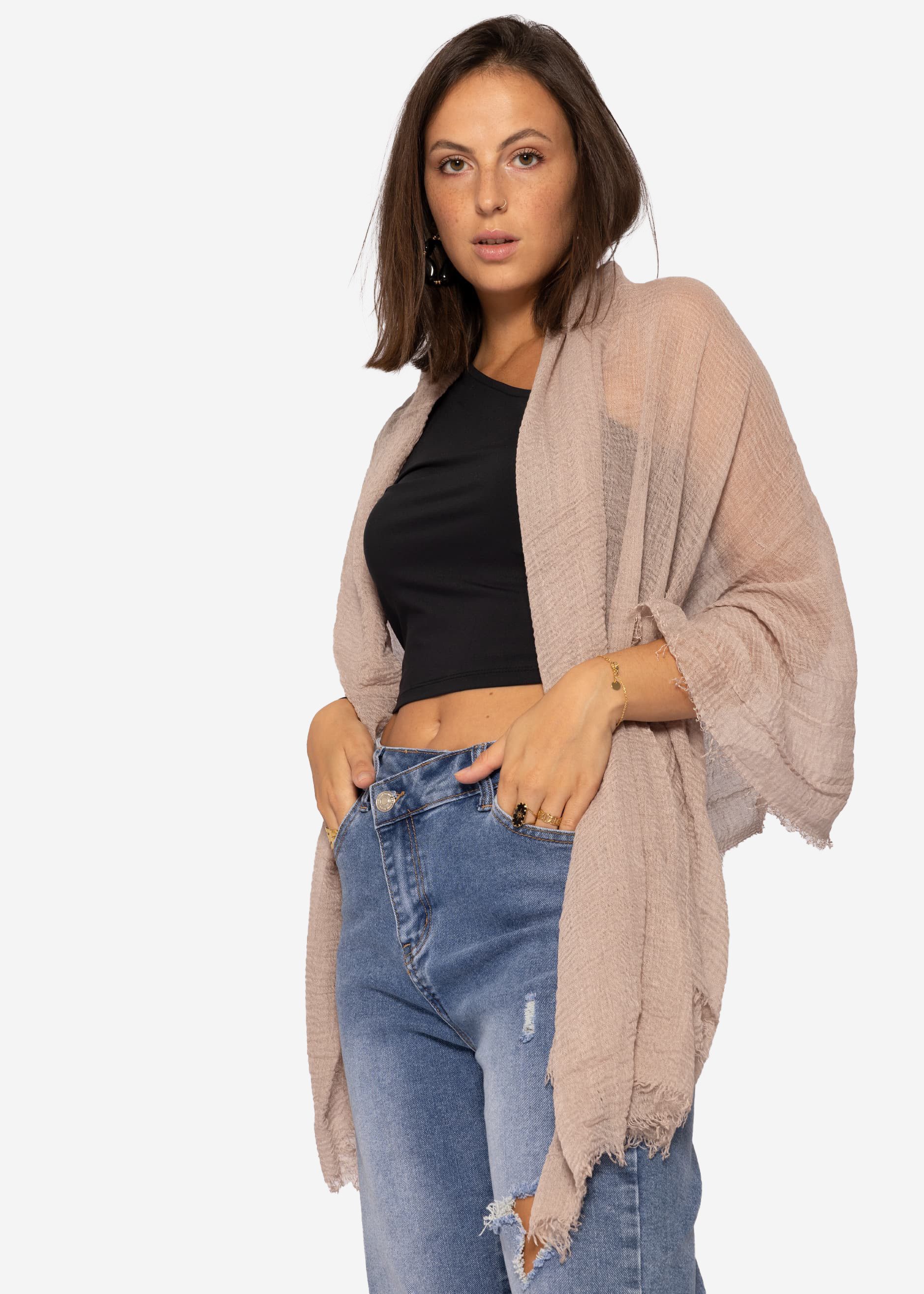 SASSYCLASSY Schal Musselin Schal für Damen, Weicher Schal aus Viskose mit ausgefransten Enden
