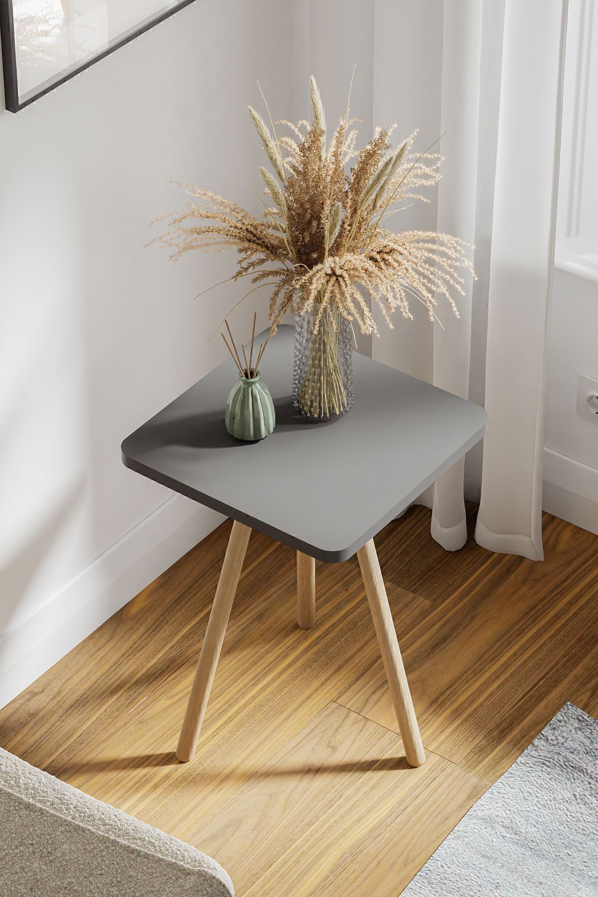 en.casa Beistelltisch (1-St), Holzbeine, 34x34 cm, 45 cm hoch, Farbe: Grau günstig online kaufen