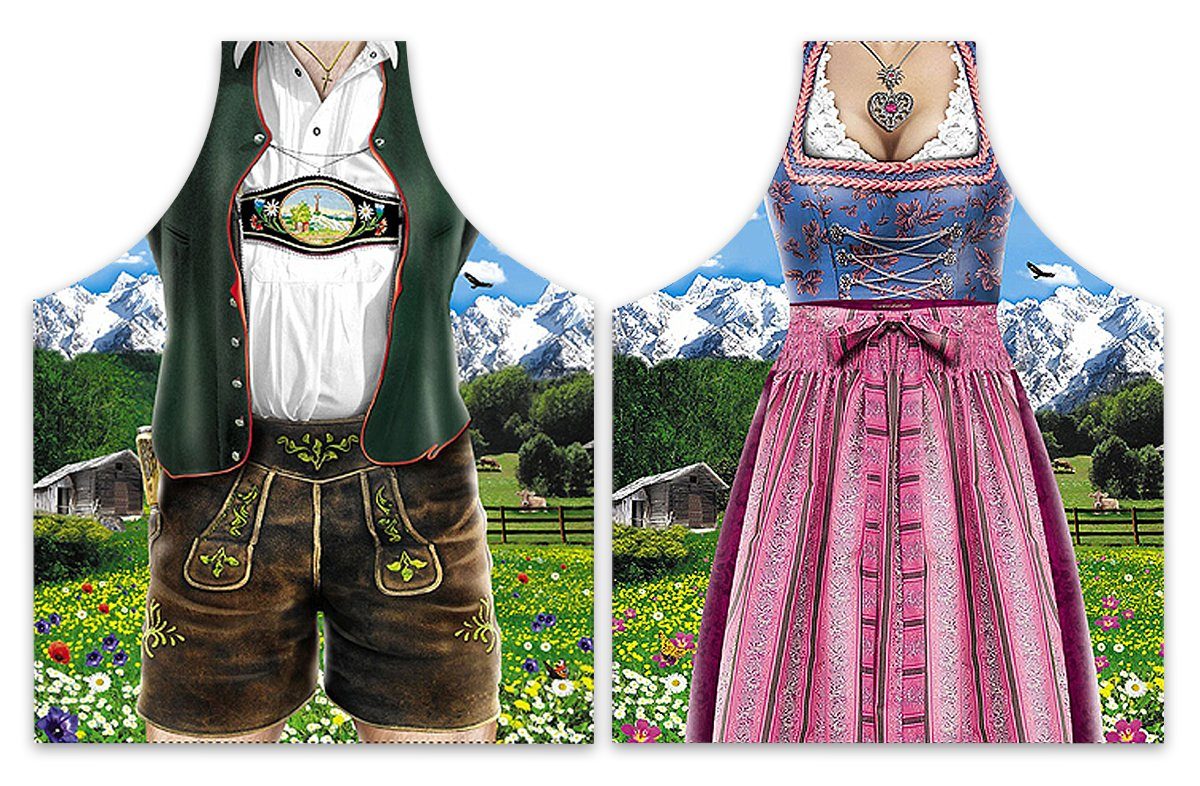 T-Shirt Kochschürzenset Dirndl & Lederhose (Bayerische Tracht)