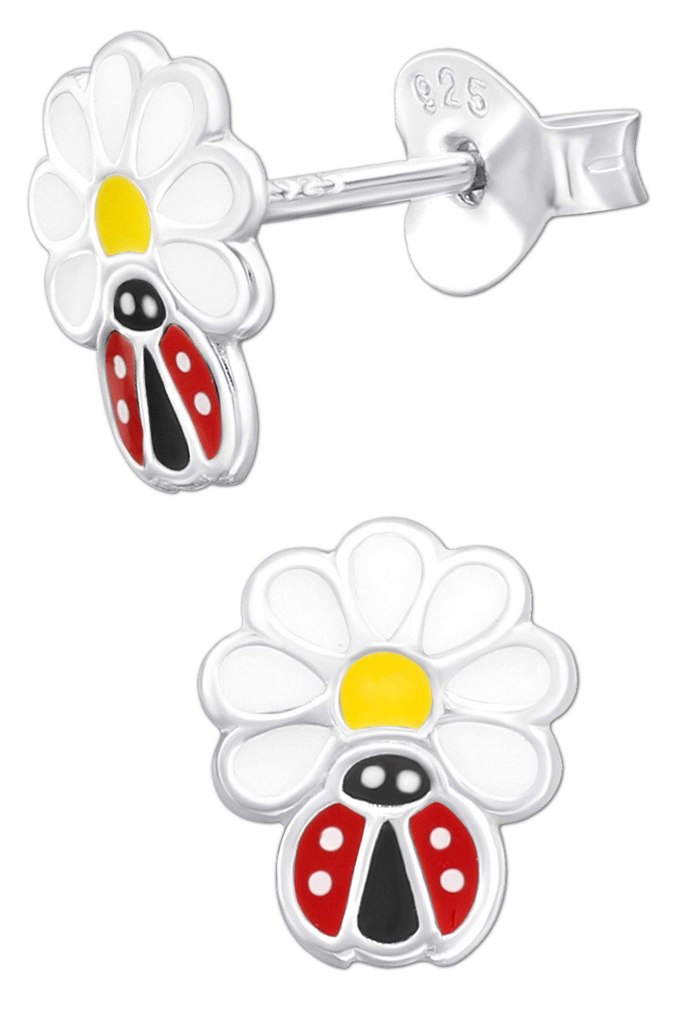 Paar Ohrstecker Kinder Mädchen Ohrringe 925 Silber kleine Marienkäfer Blume