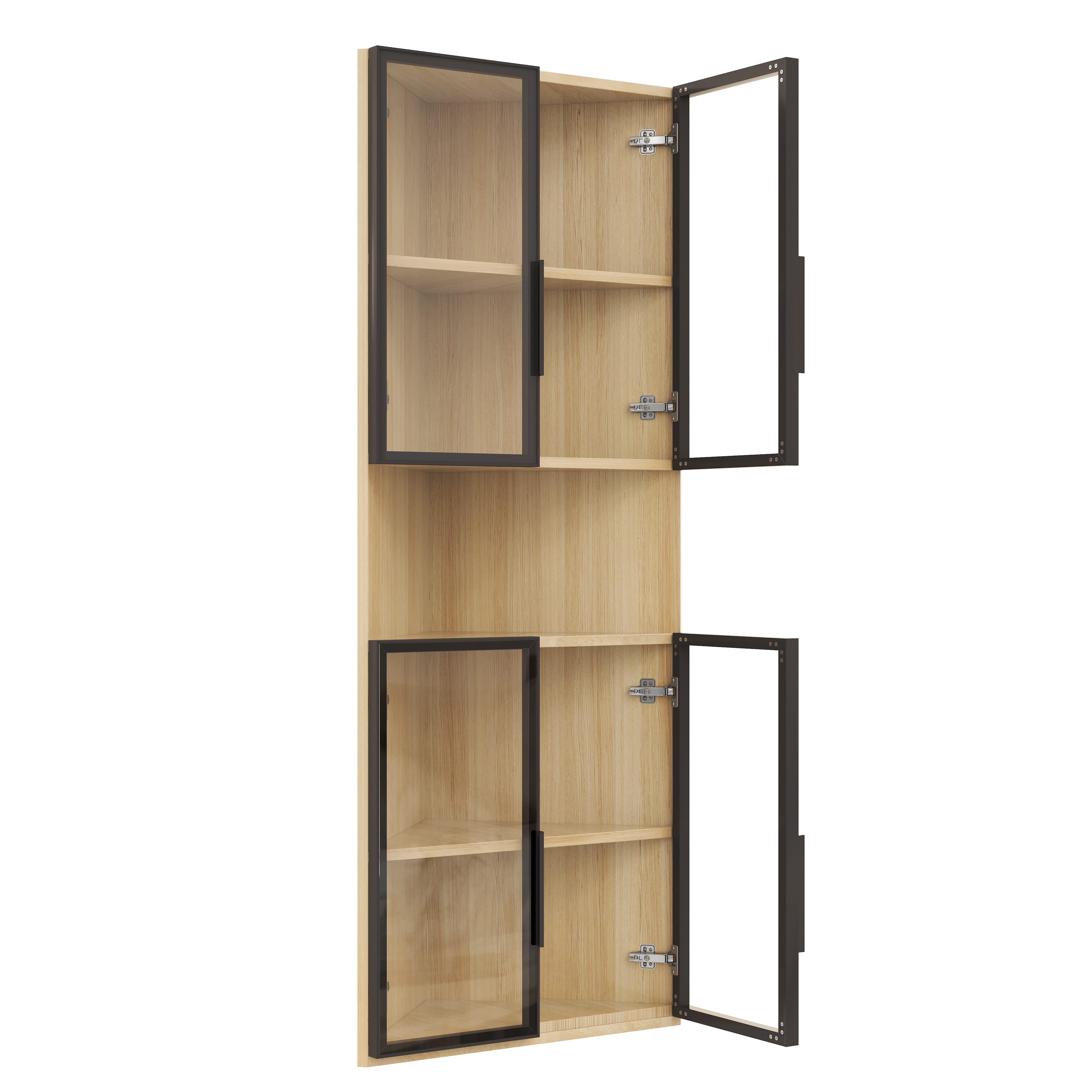 Flieks Glasvitrine Eckschrank mit LED-Beleuchtung und 4 Glastüren (1-St., B62/T44/H160 cm) Hochschrank Vitrine Holzoptik Mehrzweckschrank mit 5 Fächern